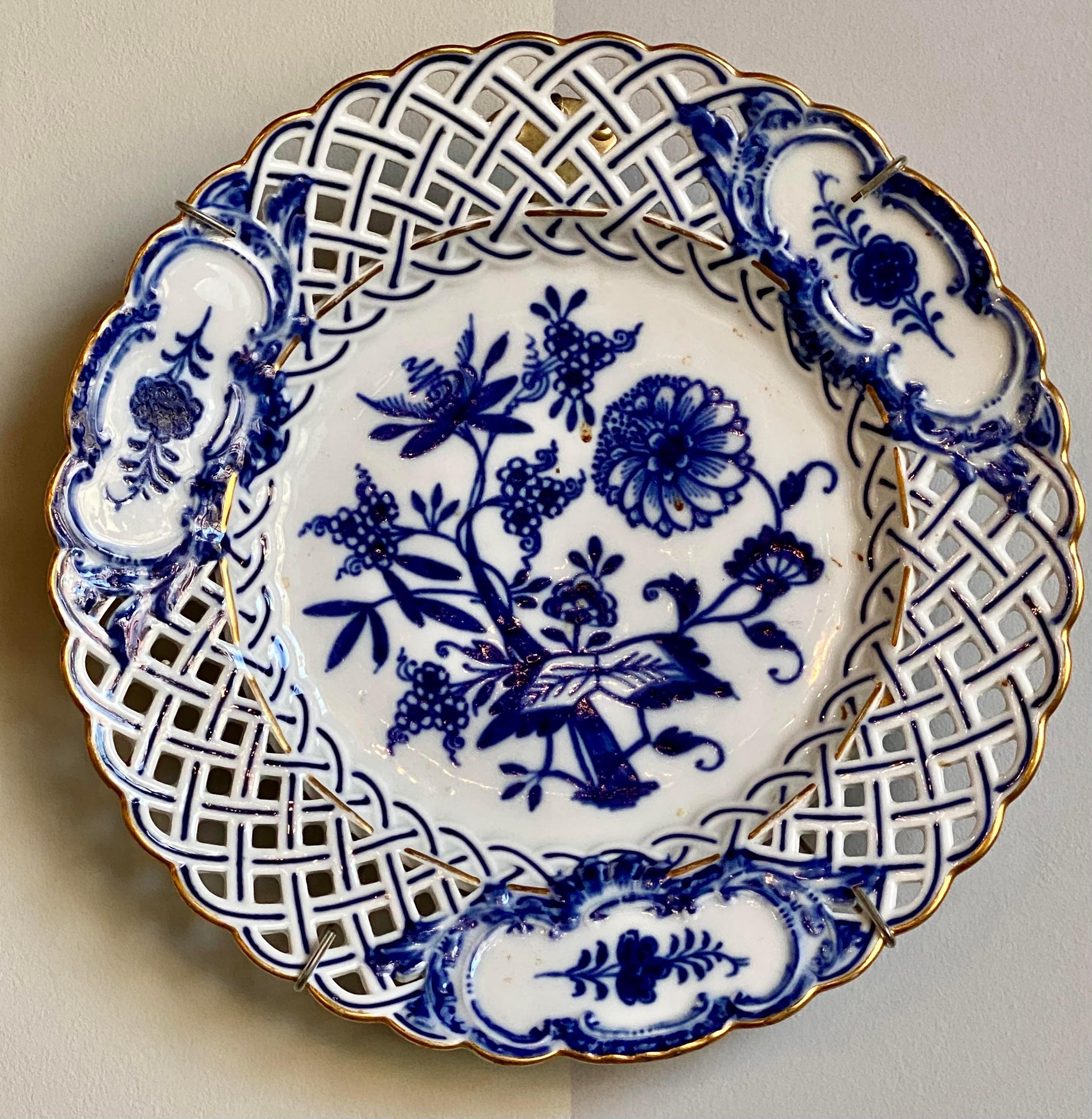 19th Century Nine Blue Onion Meissen Show or Wall Plates For Sale