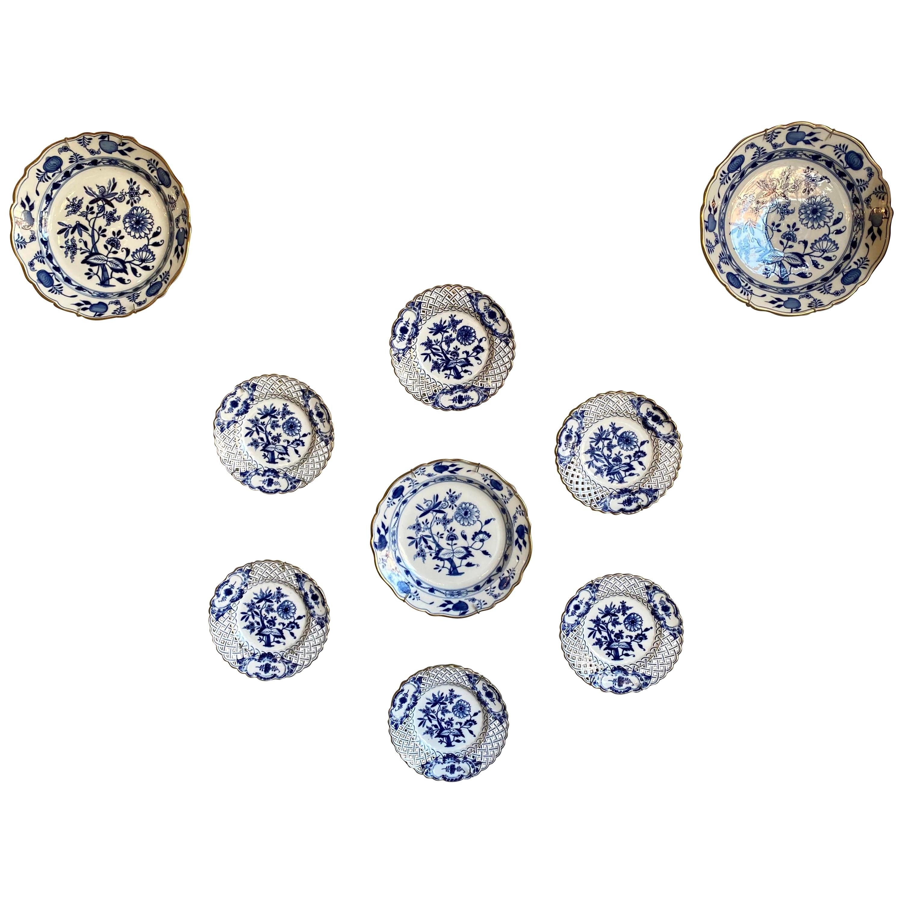 Nine Blue Onion Meissen Show or Wall Plates