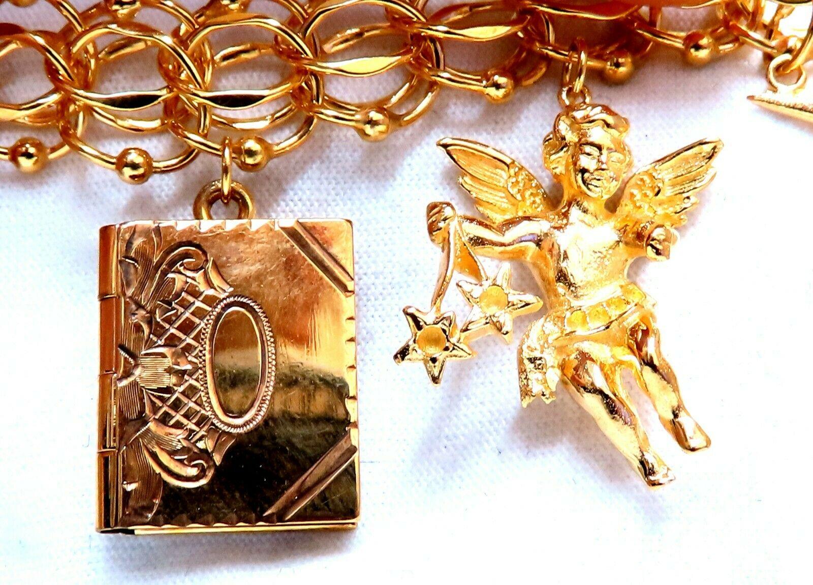 Women's or Men's Nine Charms Link Bracelet 14kt Gold 54gm For Sale