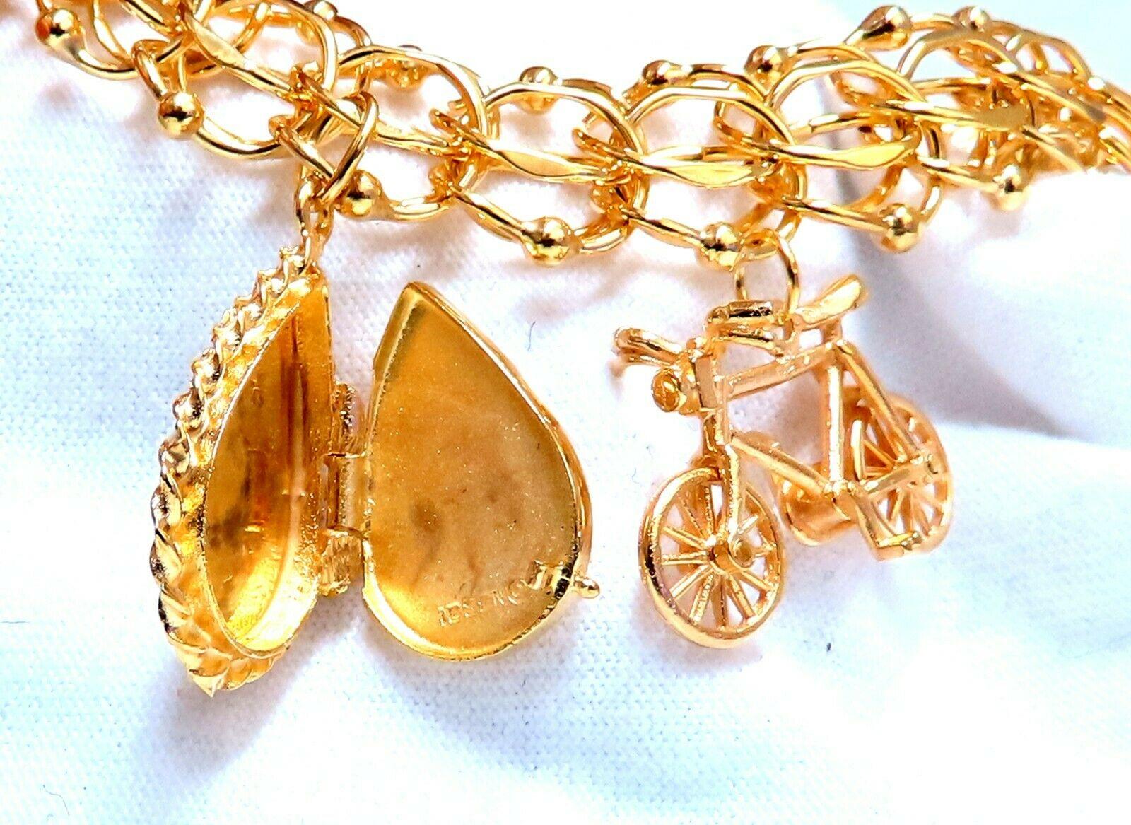 Nine Charms Link Bracelet 14kt Gold 54gm For Sale 2