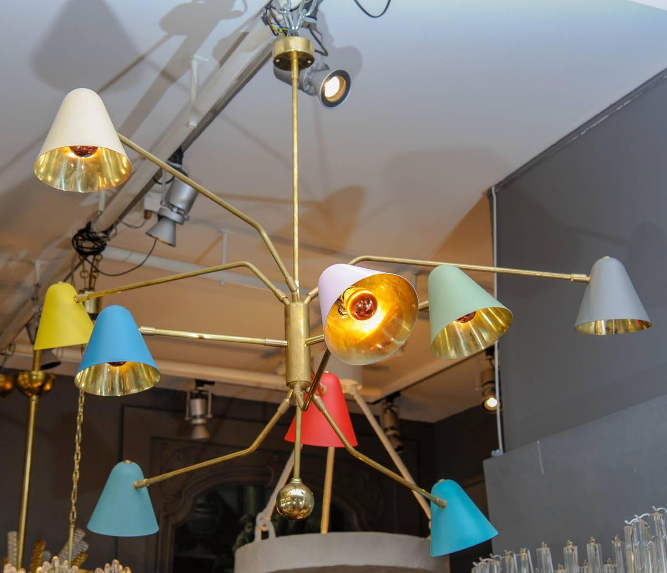 Nine Directional Arms Chandelier with Colored Sconces 1