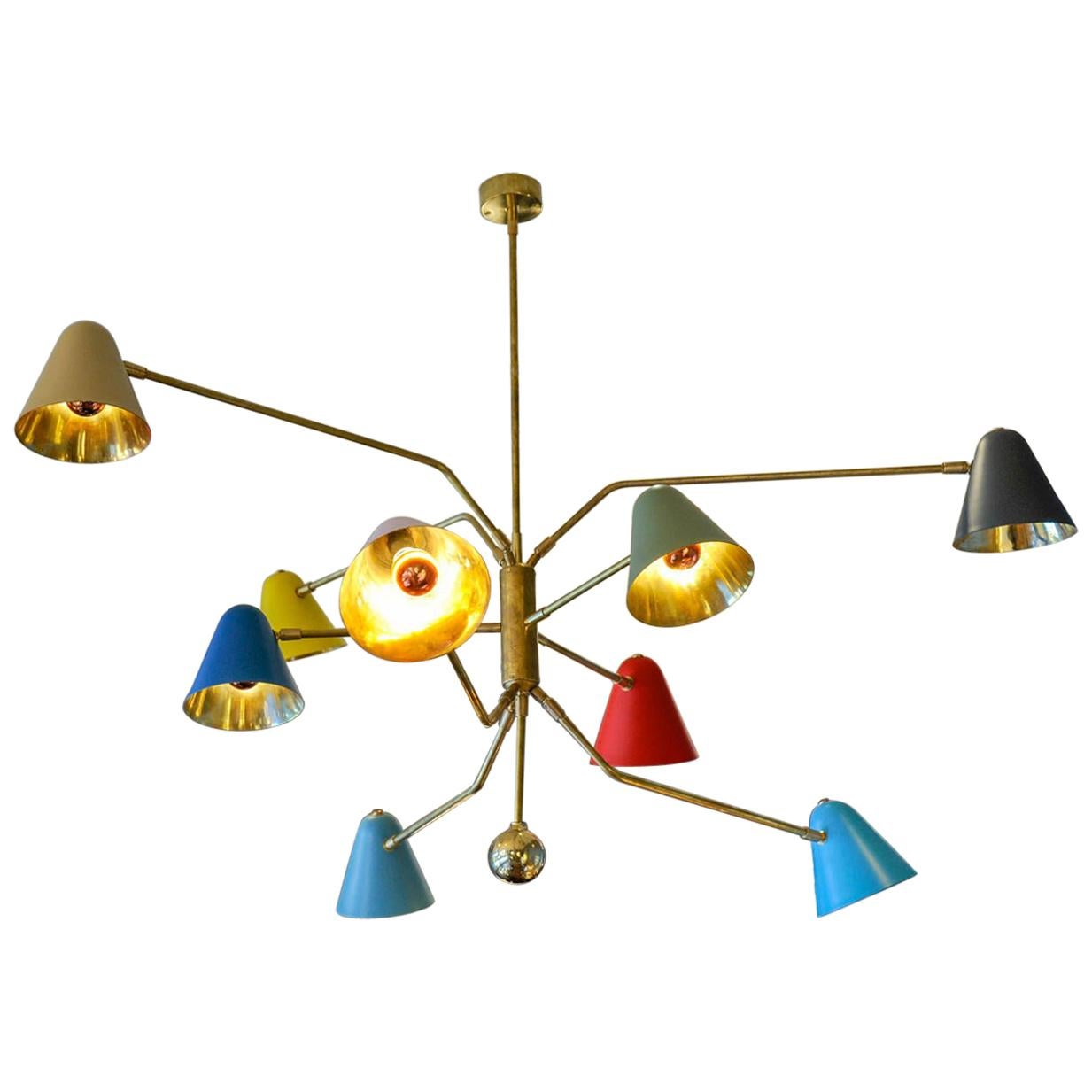 Nine Directional Arms Chandelier with Colored Sconces