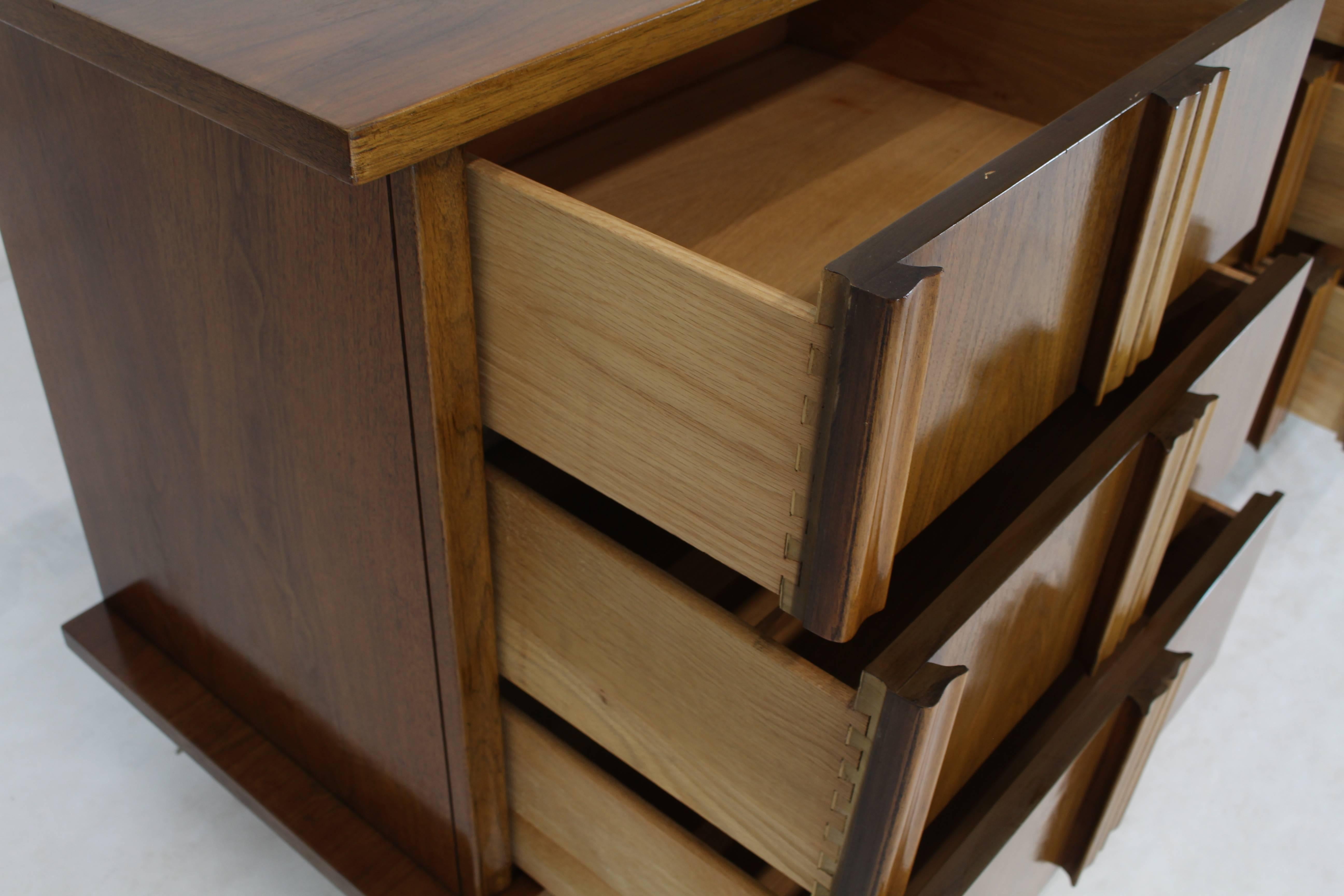 Nine Drawers Sculptural Solid Walnut Pulls Handles Long Dresser Credenza 2