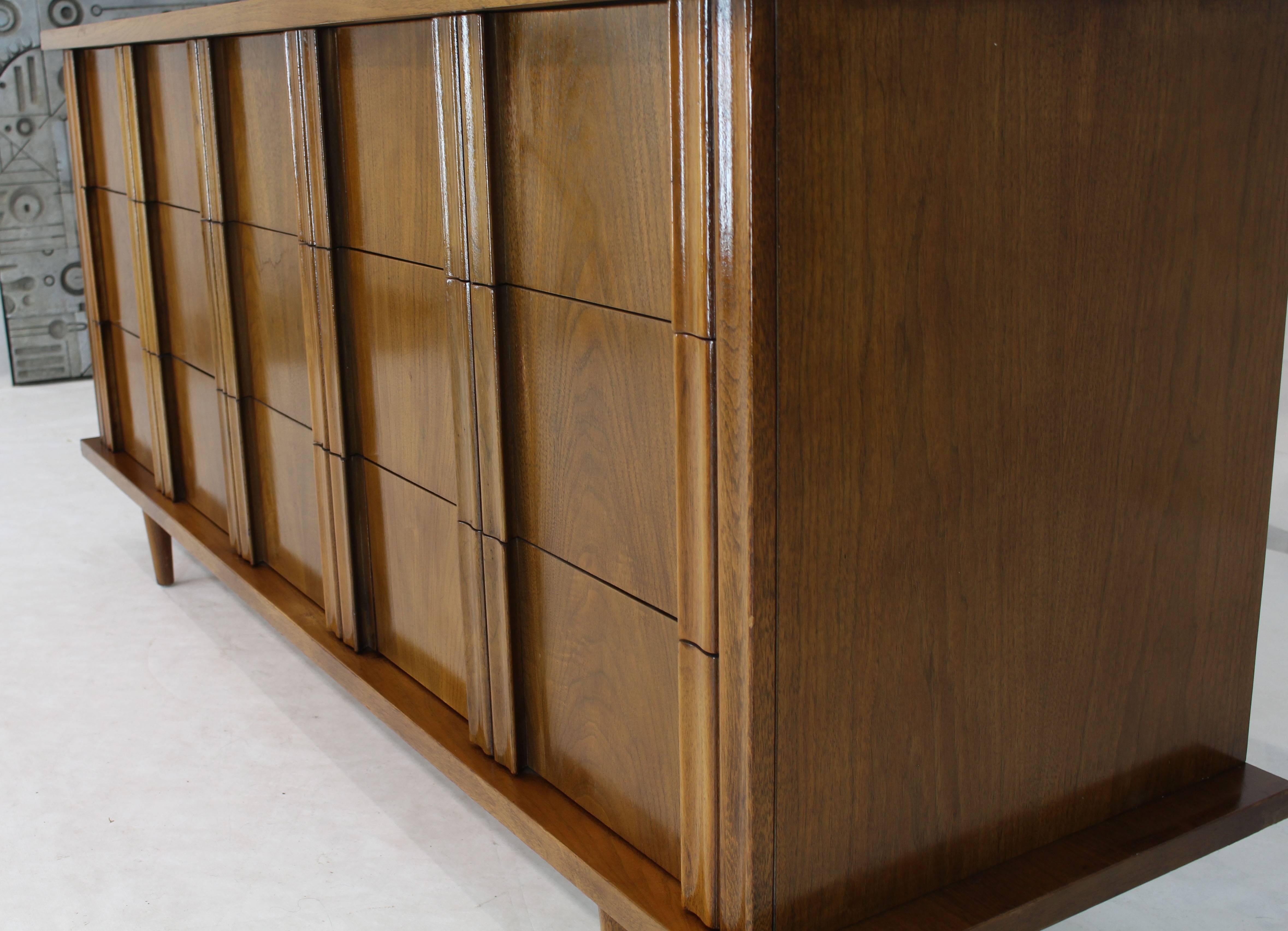 American Nine Drawers Sculptural Solid Walnut Pulls Handles Long Dresser Credenza