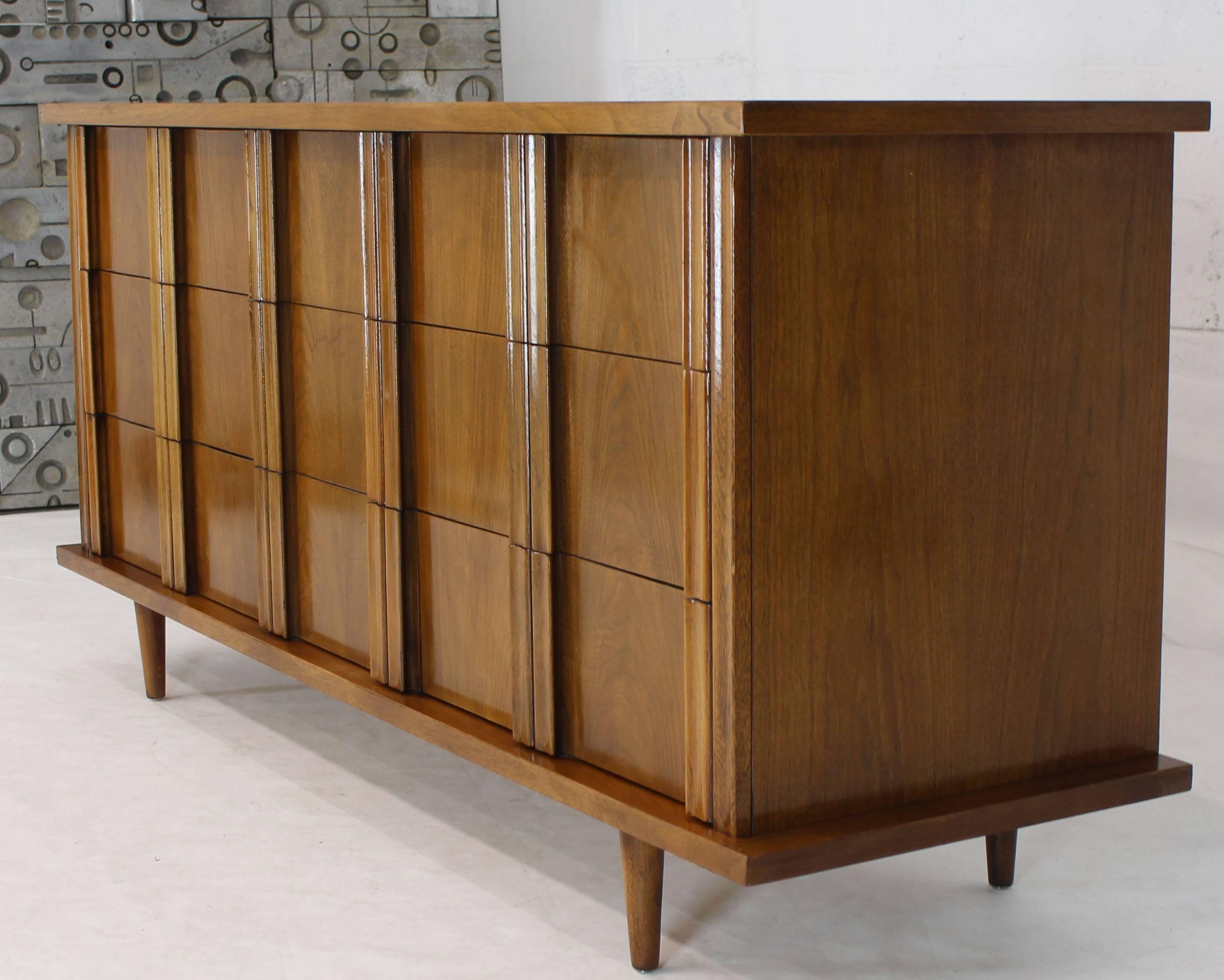 Lacquered Nine Drawers Sculptural Solid Walnut Pulls Handles Long Dresser Credenza
