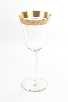 Nine Elegant Gold Trimmed Vintage Goblets, Tall, circa 1960