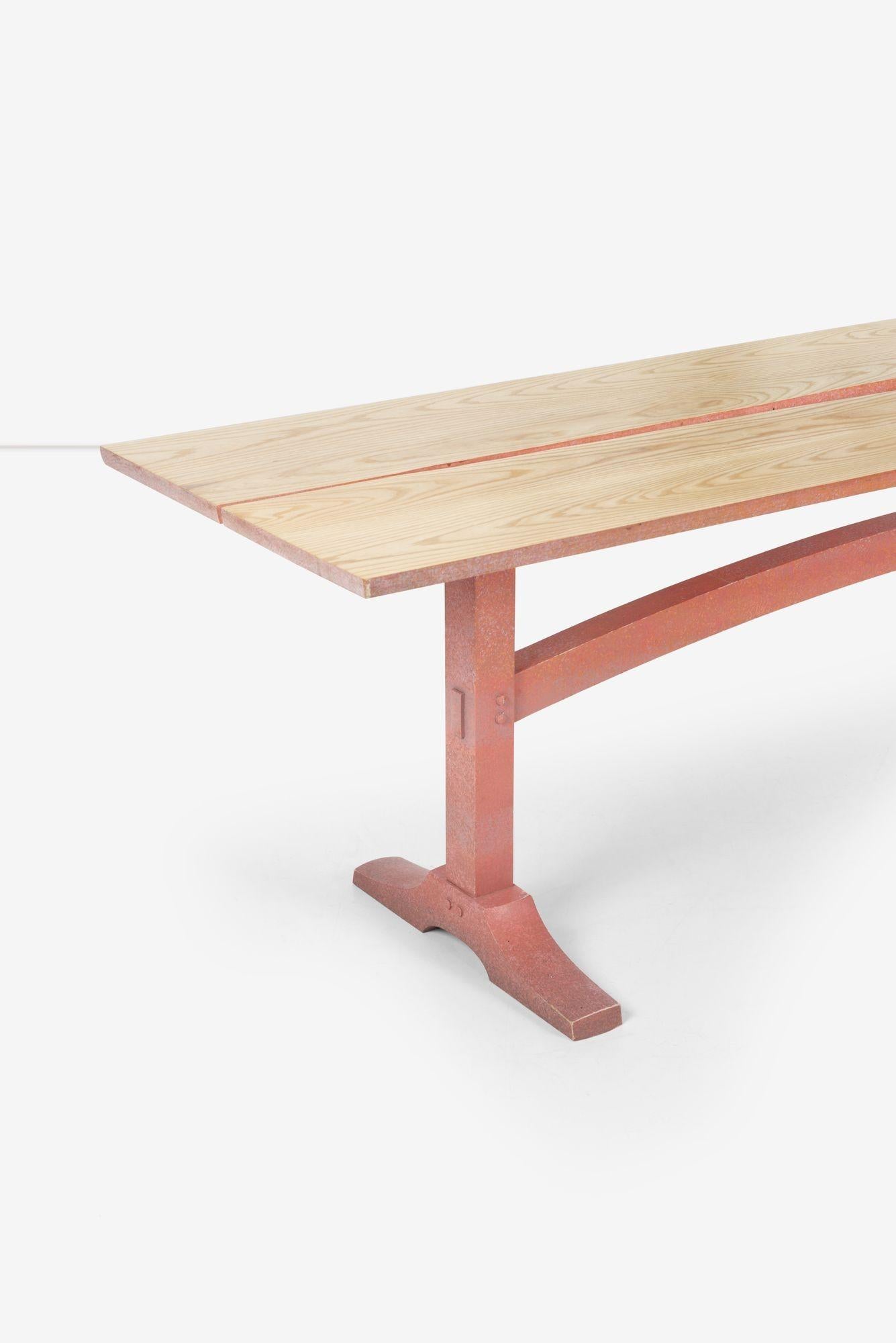 Nine Foot Hand Crafted Free-Edge Trestle Table by Don Braden In Good Condition For Sale In Chicago, IL