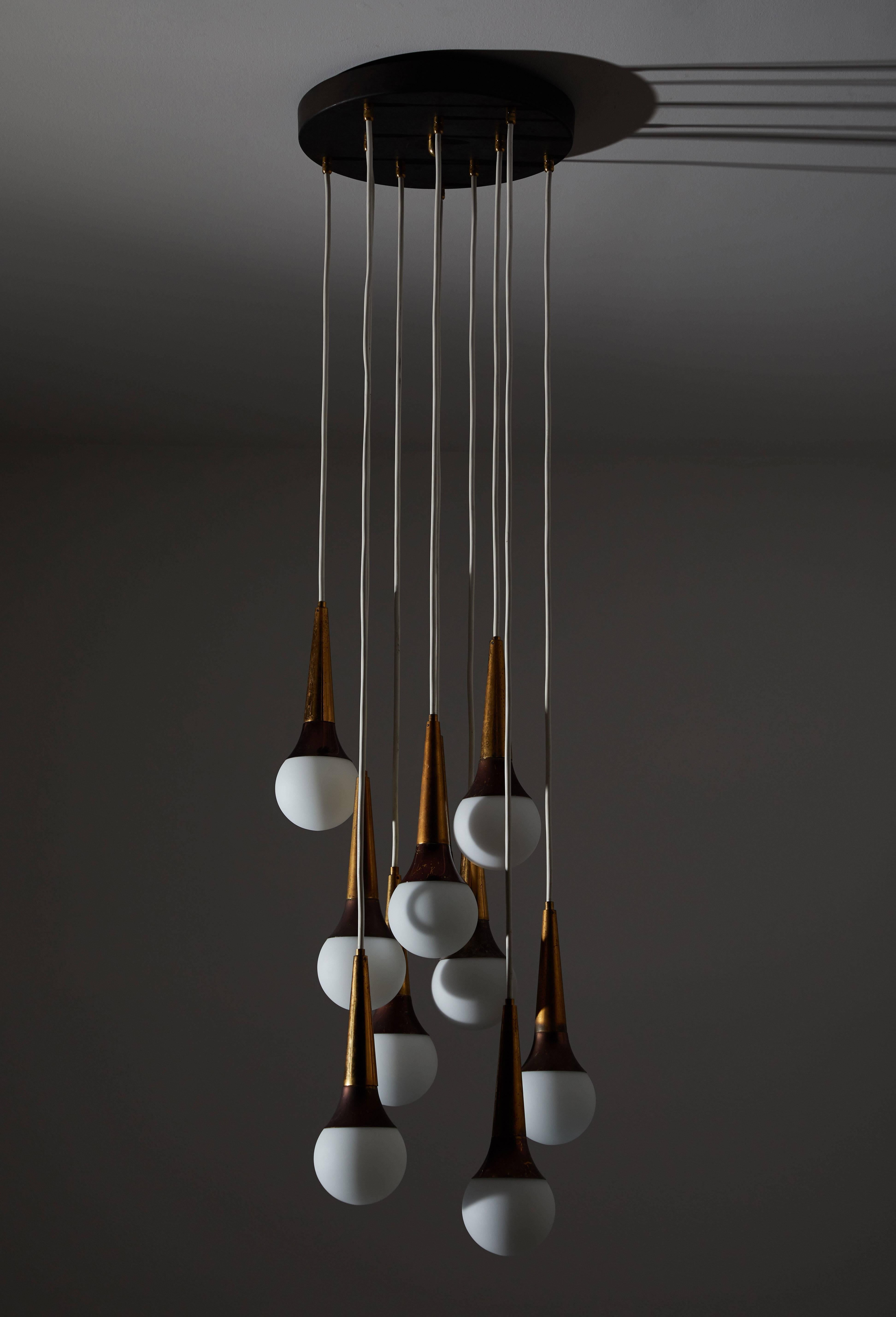 Metal Nine Globe Italian Chandelier by Stilnovo