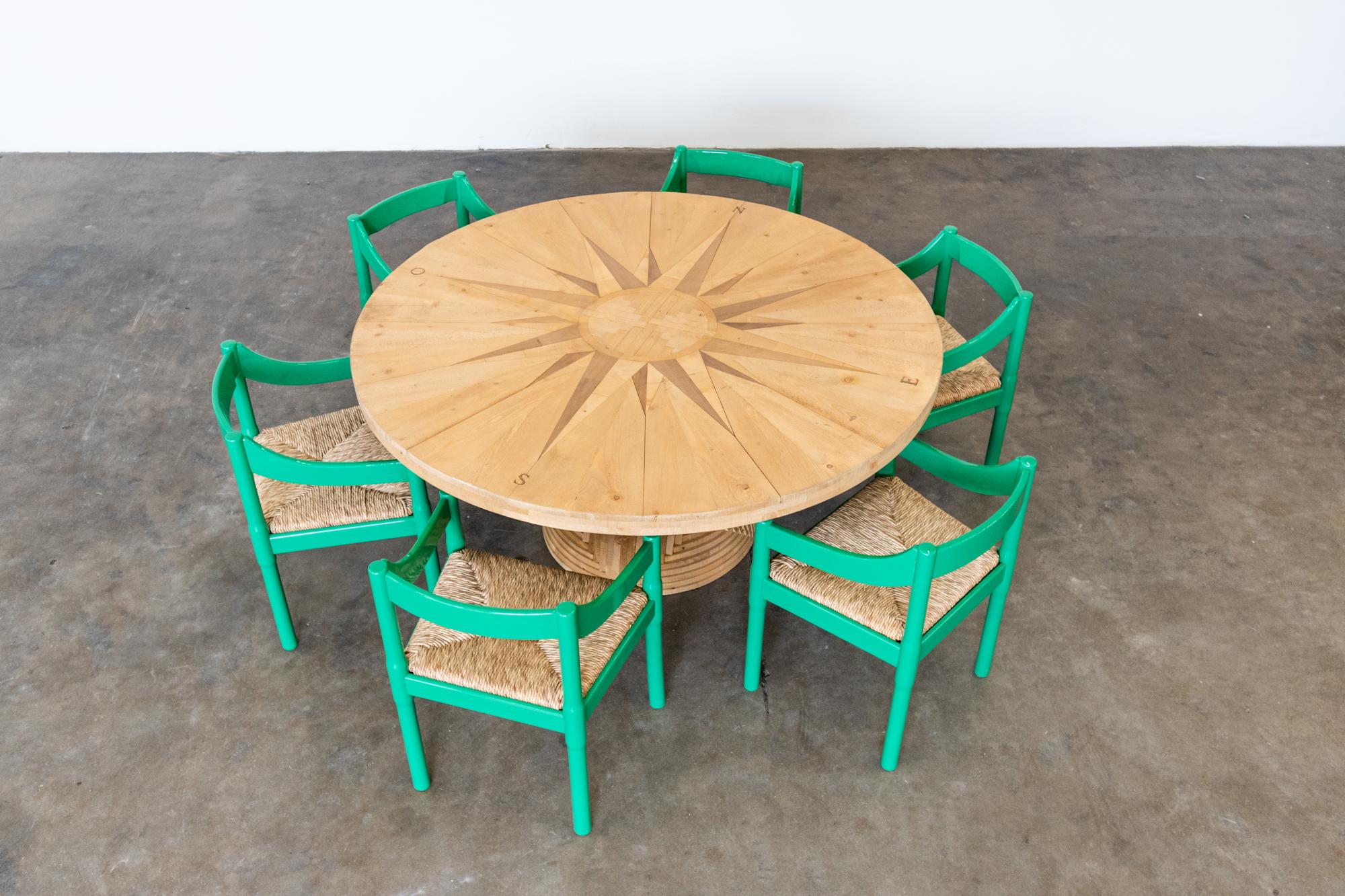 Nine Green Laquered Wood Carimate Chairs by Vico Magistretti For Sale 2