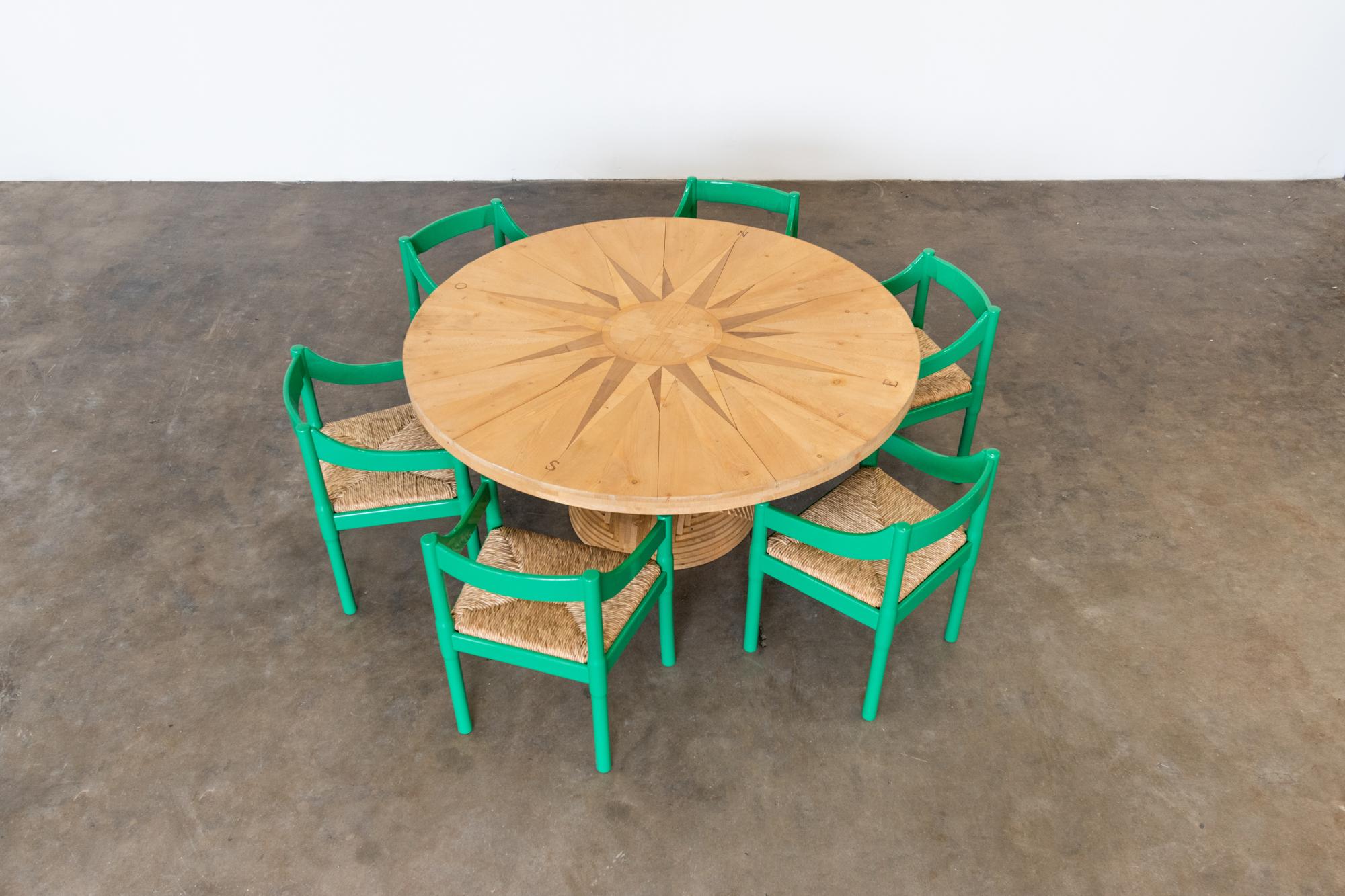 Nine Green Laquered Wood Carimate Chairs by Vico Magistretti For Sale 4