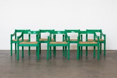 Nine Green Laquered Wood Carimate Chairs by Vico Magistretti