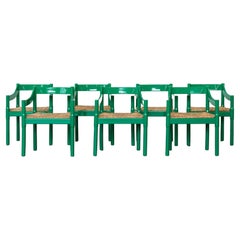 Nine Green Laquered Wood Carimate Chairs by Vico Magistretti