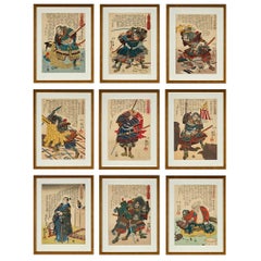 Nine Japanese Ukiyo-e Prints by Utagawa Kuniyoshi, Edo Period, Mid-19th Century