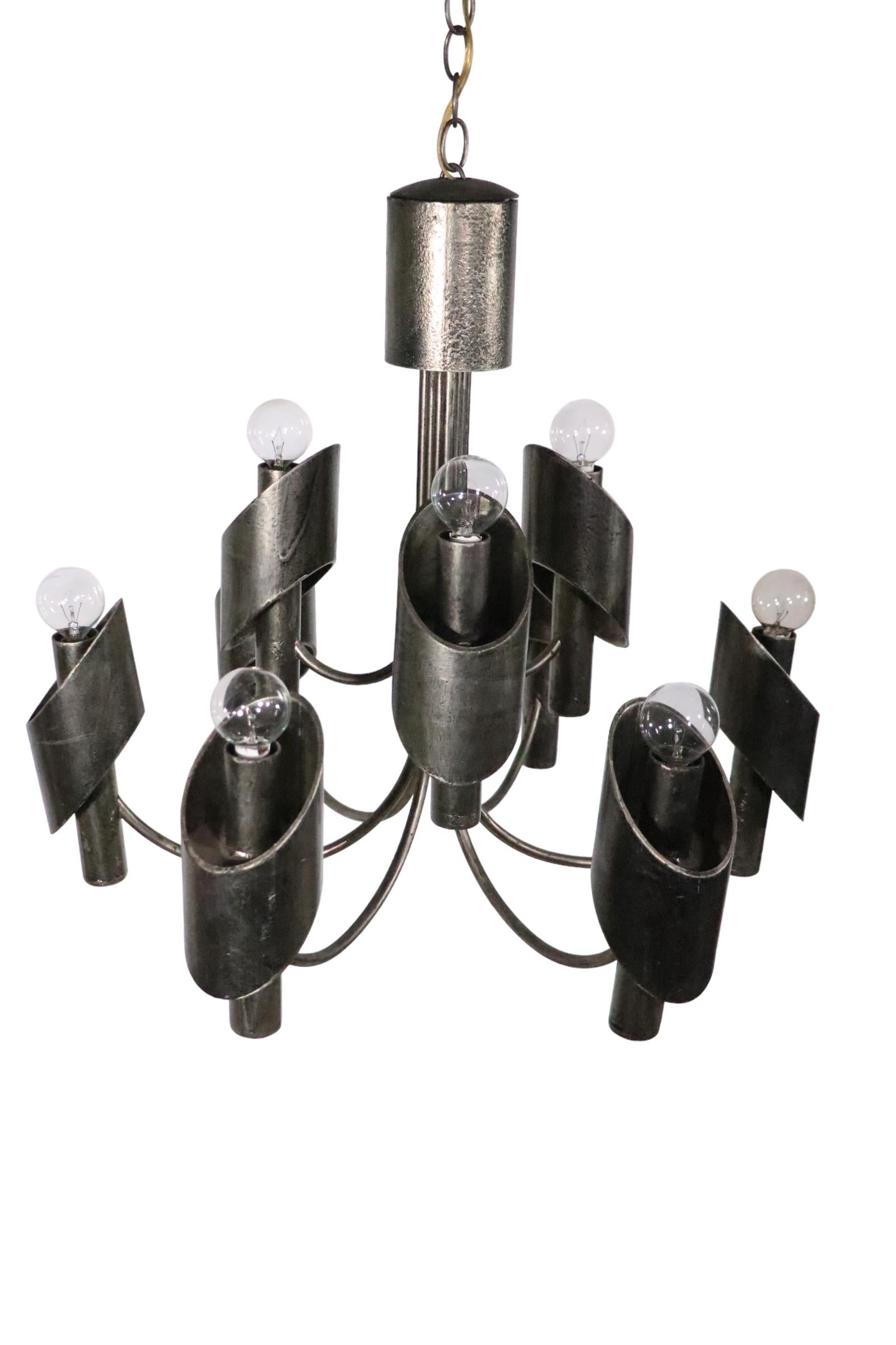  Nine Light Brutalist Chandelier by Marcello  Fantoni c 1970's For Sale 5