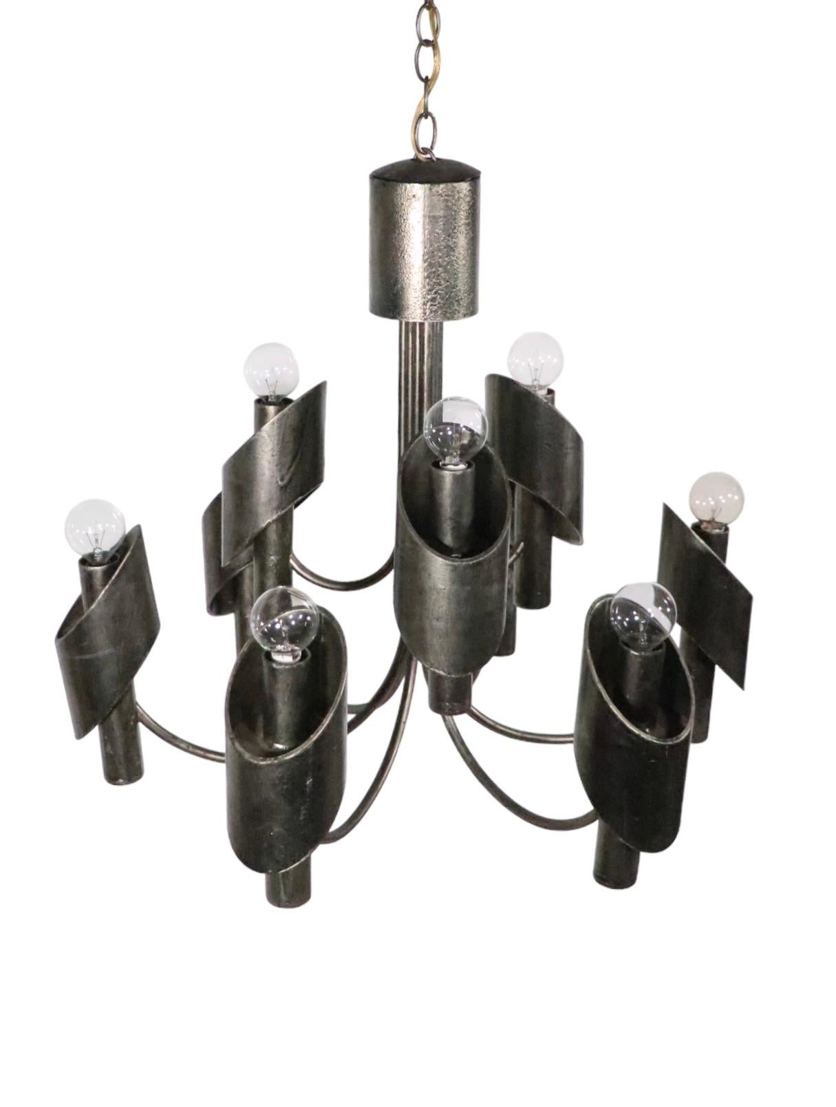  Nine Light Brutalist Chandelier by Marcello  Fantoni c 1970's In Good Condition For Sale In New York, NY