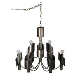 Nine Light Brutalist Chandelier by Marcello  Fantoni c 1970's