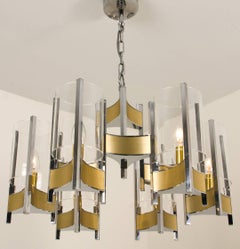 Nine-Light Chrome and Glass Chandelier by Gaetano Sciolari, 1960s