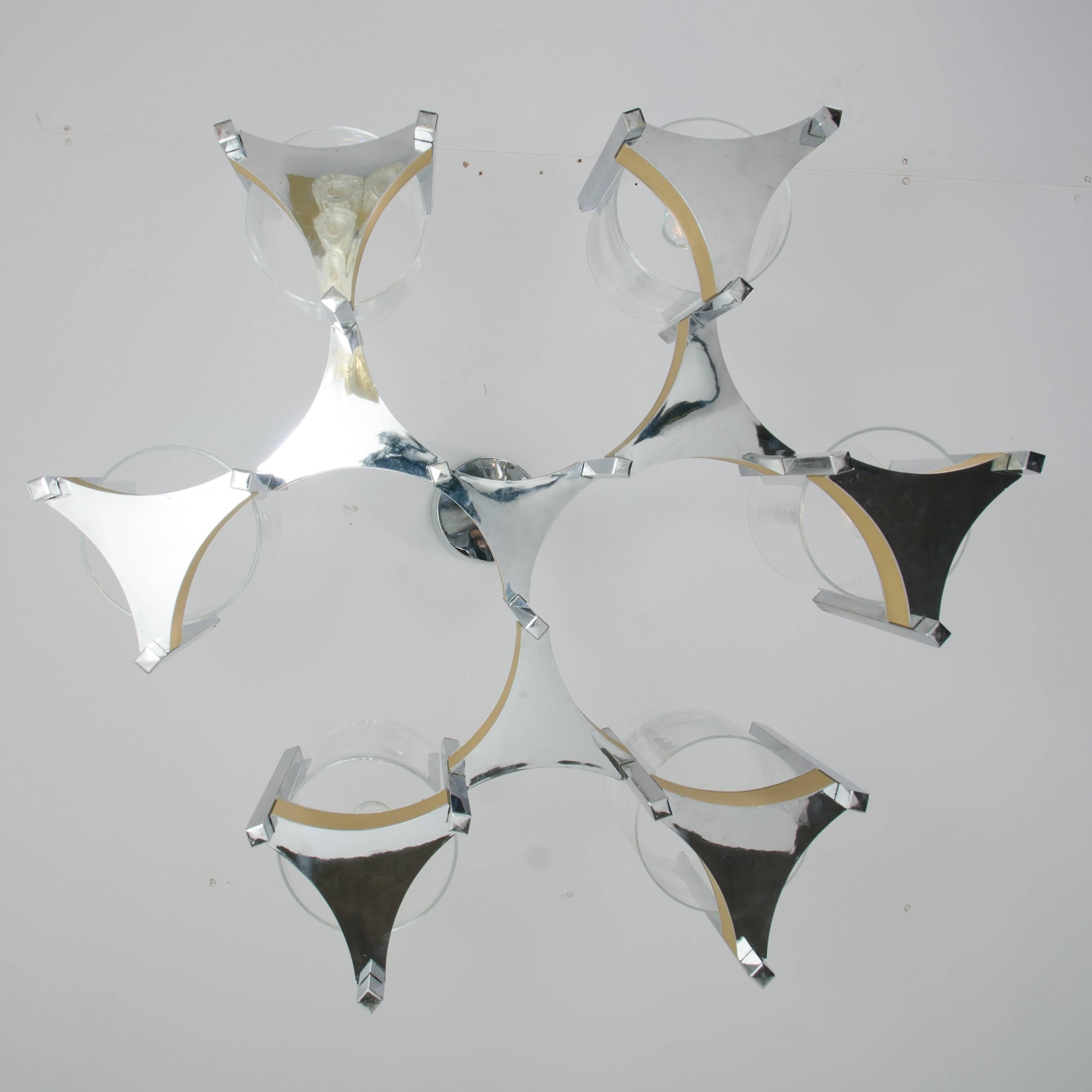 Kronleuchter mit neun Leuchten aus Chrom und Glas von Gaetano Sciolari, 1960er Jahre (Messing) im Angebot