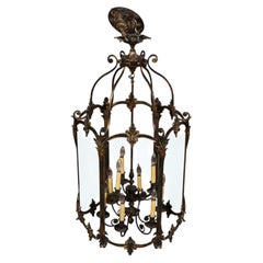 Nine Light Lantern With Glass Panels and Decorative Brass Detail