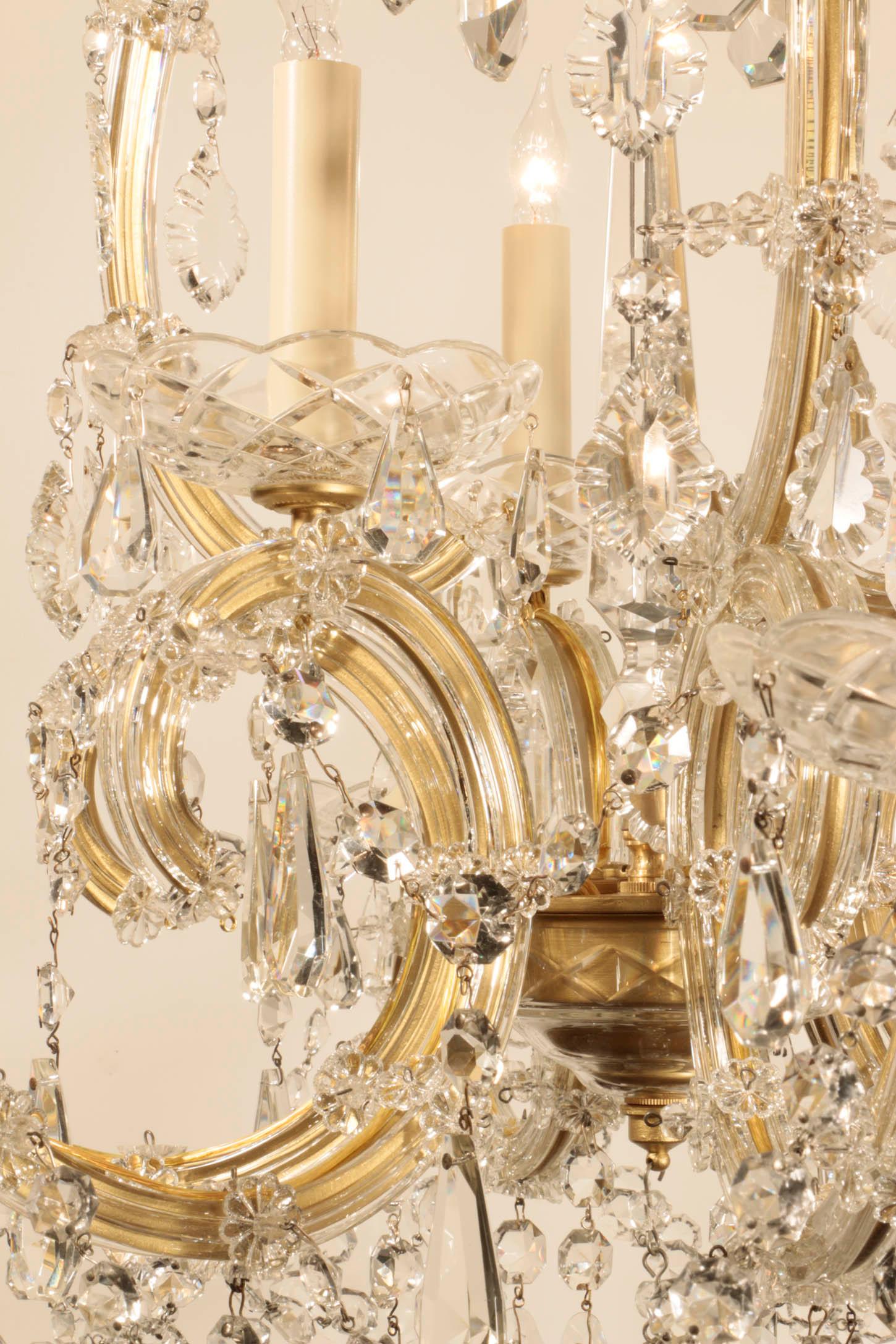 Louis XVI Nine Light Marie-Therese Style Crystal and Bronze Chandelier