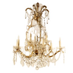 Retro Nine Light Marie-Therese Style Crystal and Bronze Chandelier