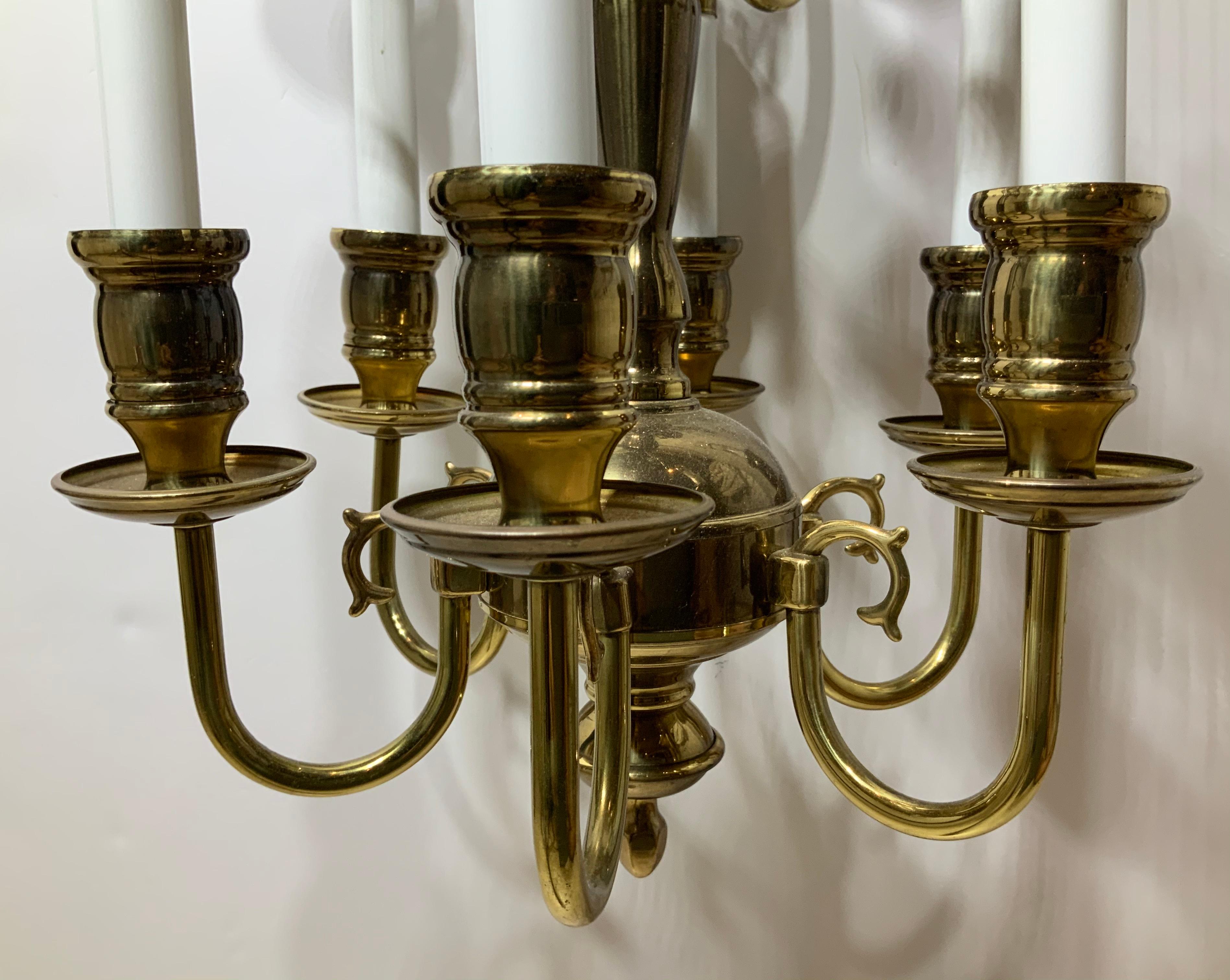 Nine-Light Brass Hanging Chandelier For Sale 6