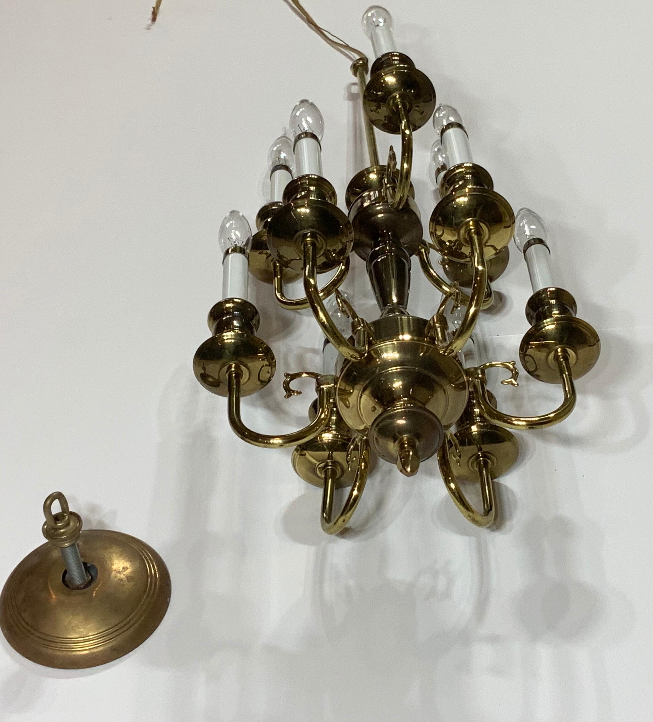 Nine-Light Brass Hanging Chandelier For Sale 9