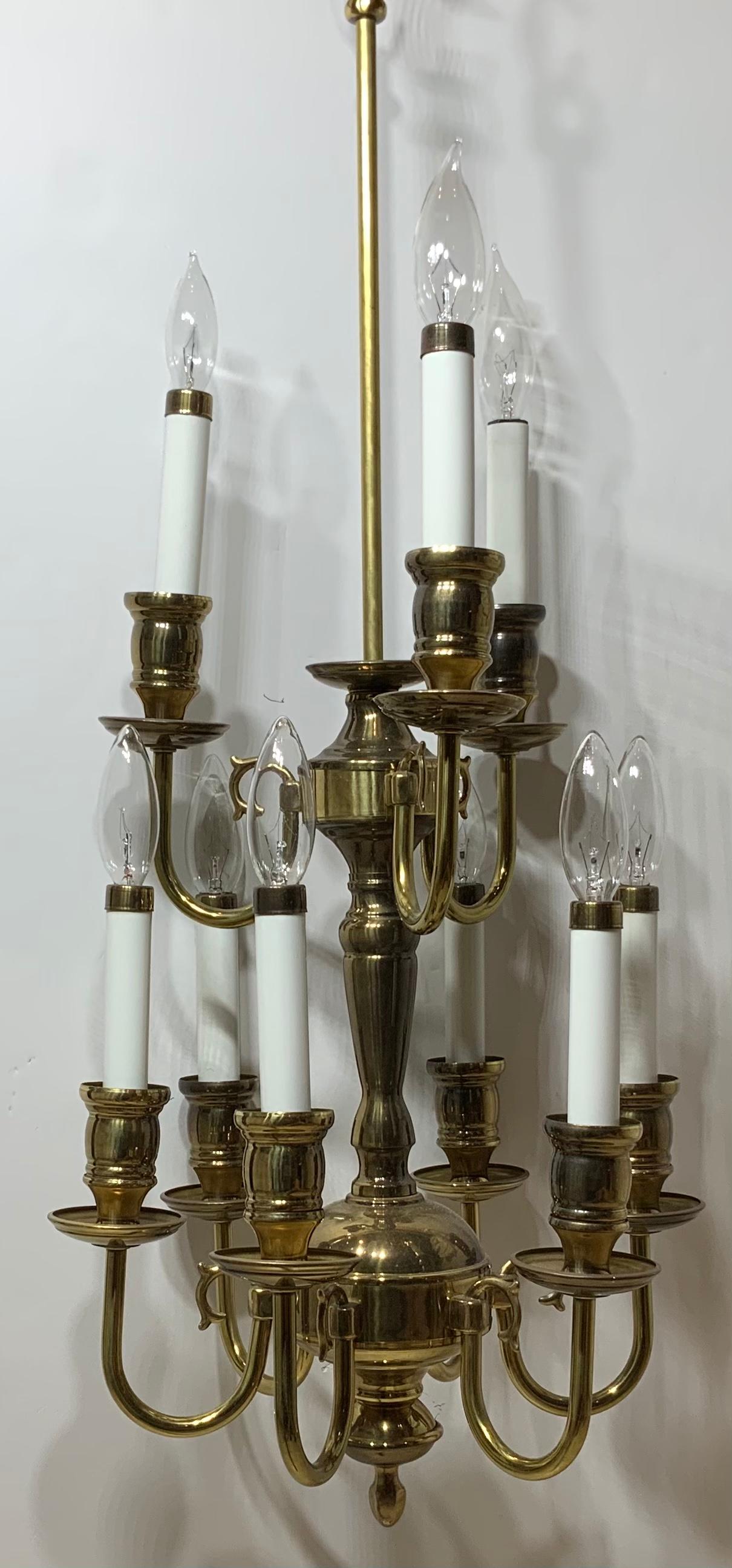 Late 20th Century Nine-Light Brass Hanging Chandelier For Sale