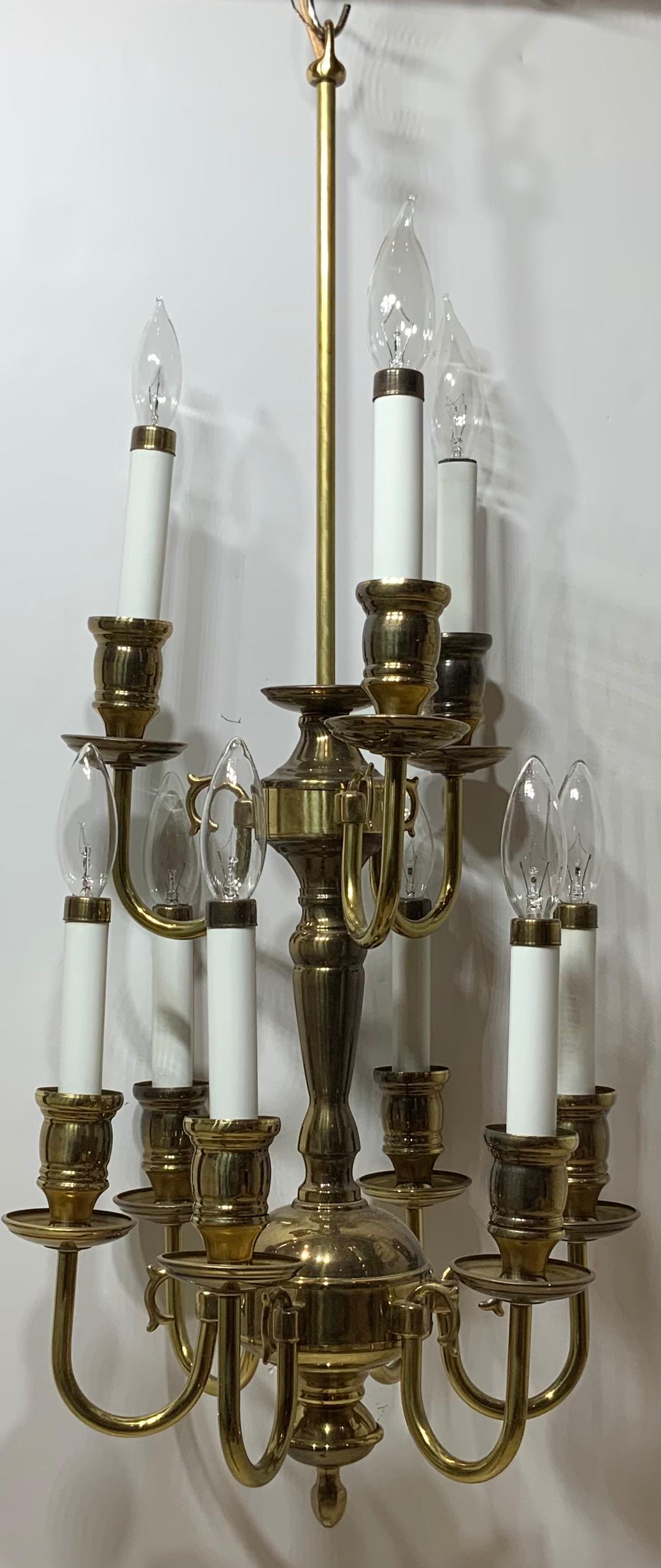 Nine-Light Brass Hanging Chandelier For Sale 1