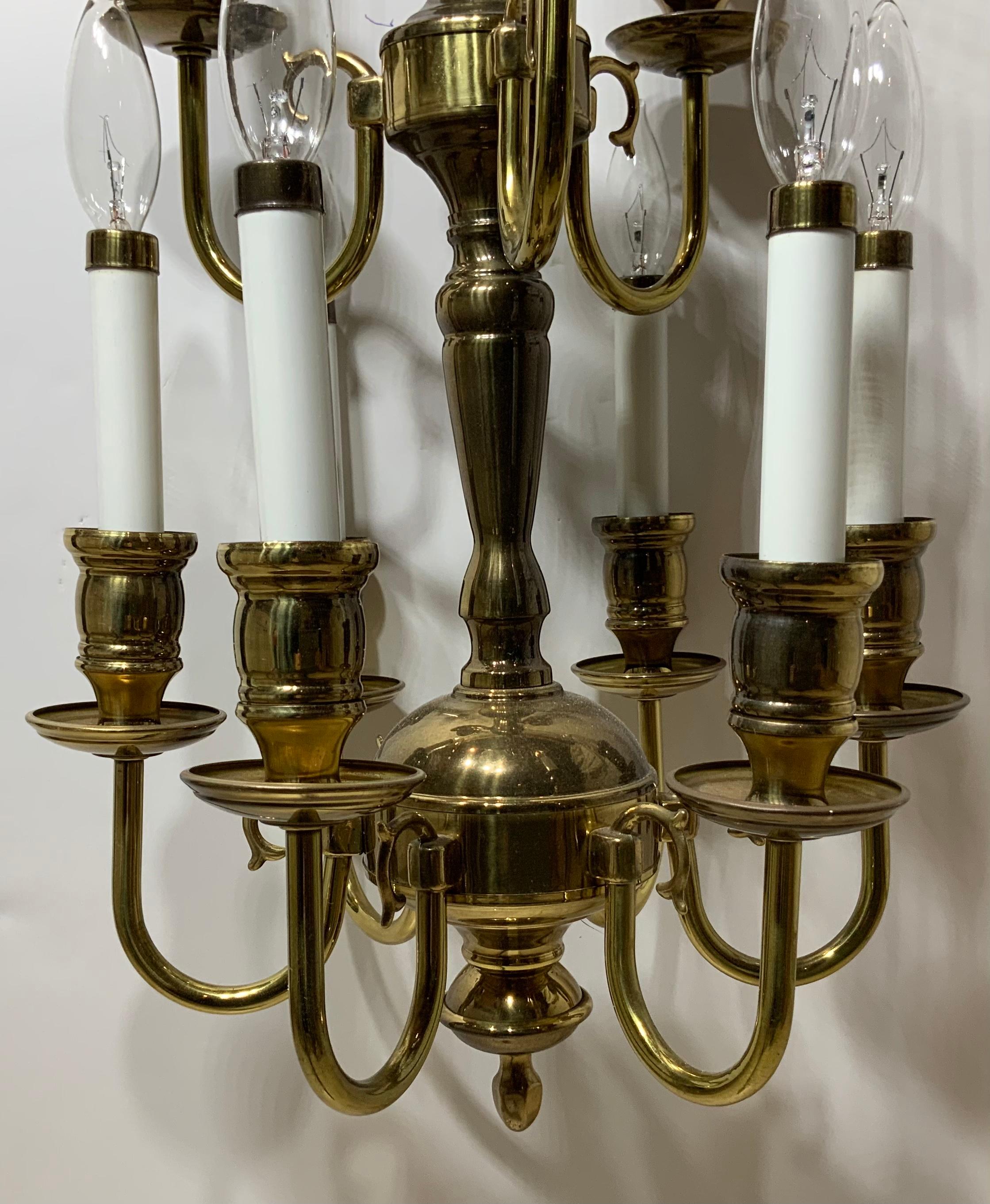 Nine-Light Brass Hanging Chandelier For Sale 2