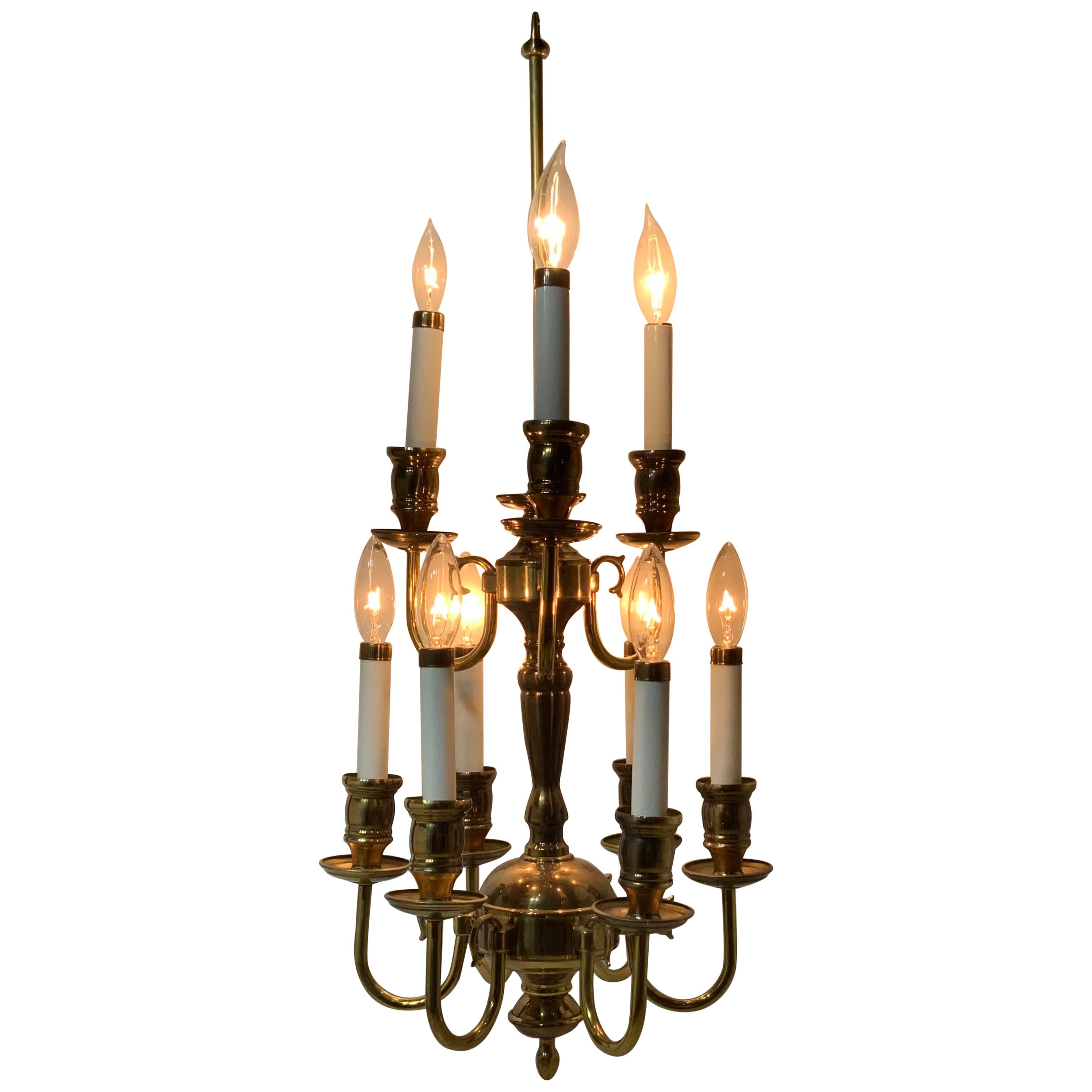 Nine-Light Brass Hanging Chandelier