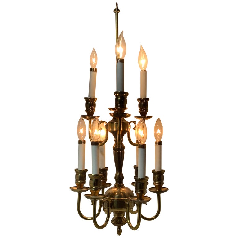 NineLight Brass Hanging Chandelier For Sale at 1stDibs