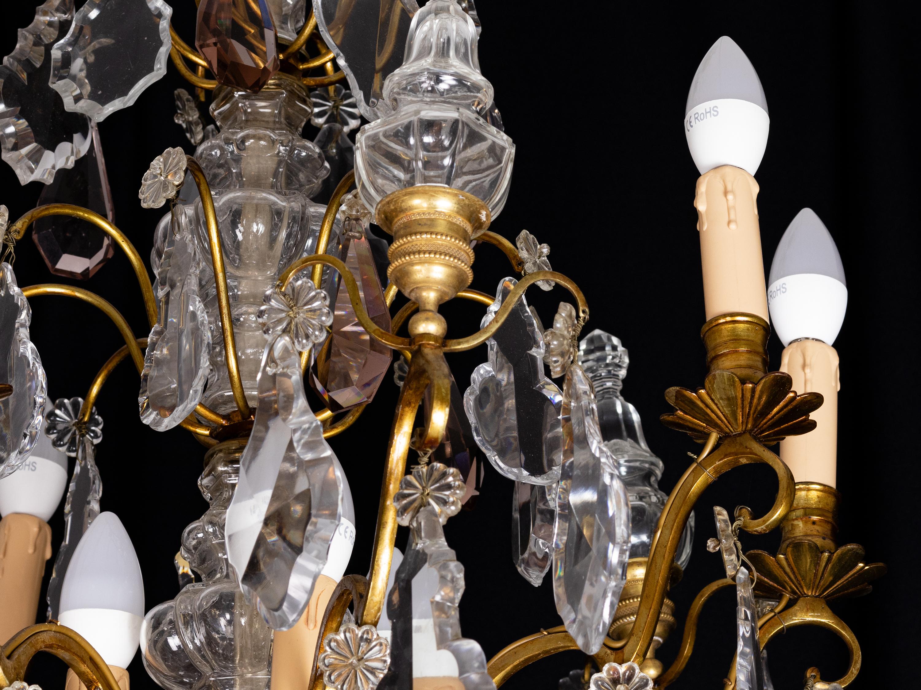 Nine Lights Louis XV Crystal Chandelier 1800s In Good Condition For Sale In Lisbon, PT