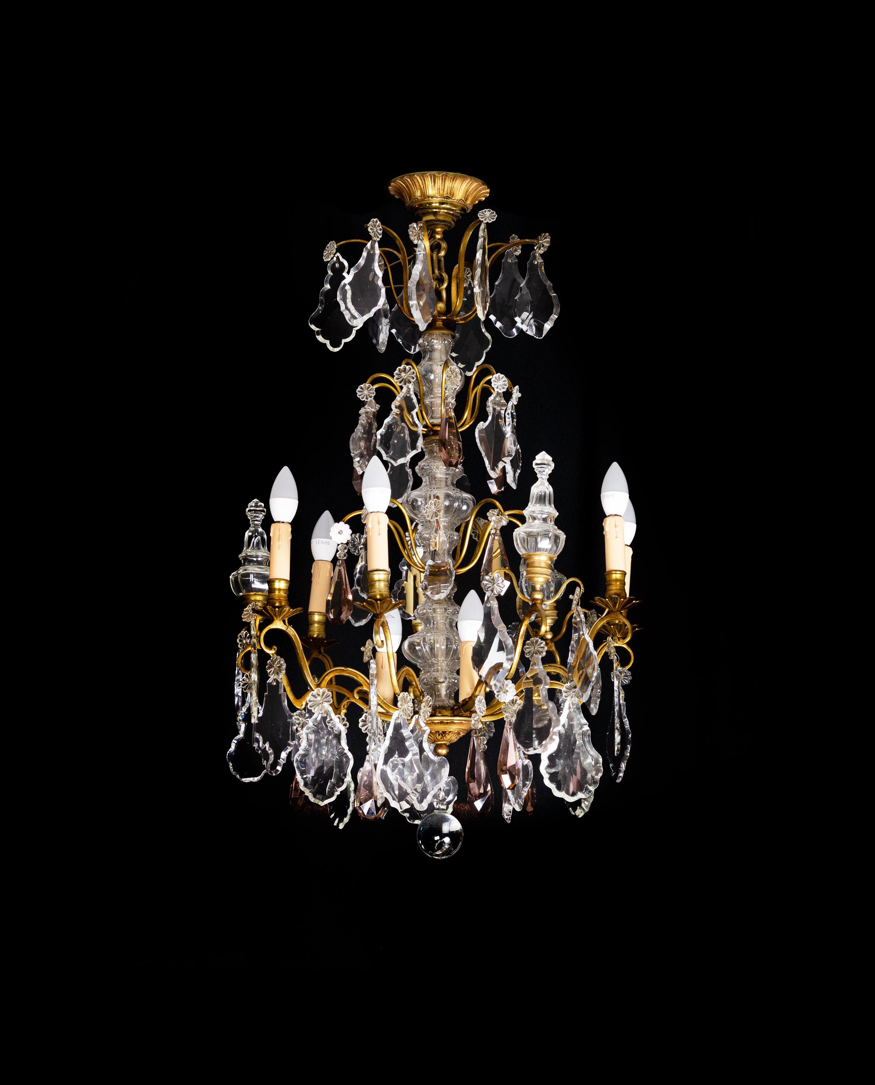 Lustre à neuf lumières en cristal Louis XV 1800s
