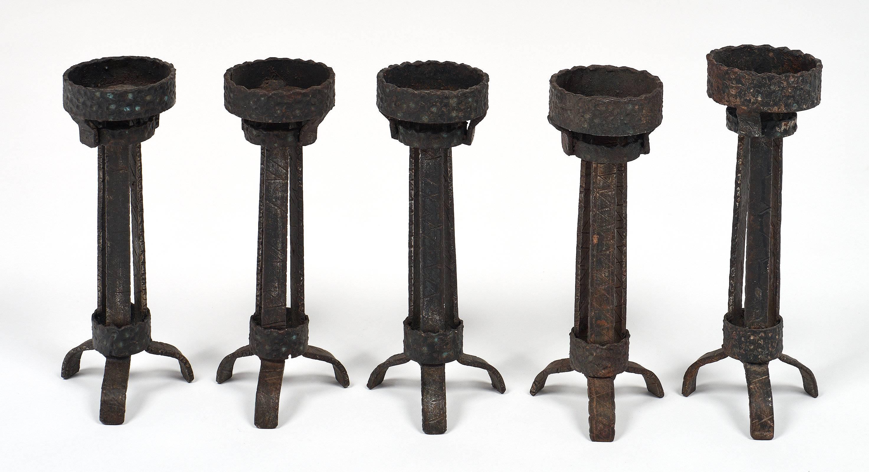 Mid-Century Modern Nine Midcentury Spanish Forged Iron Candlesticks