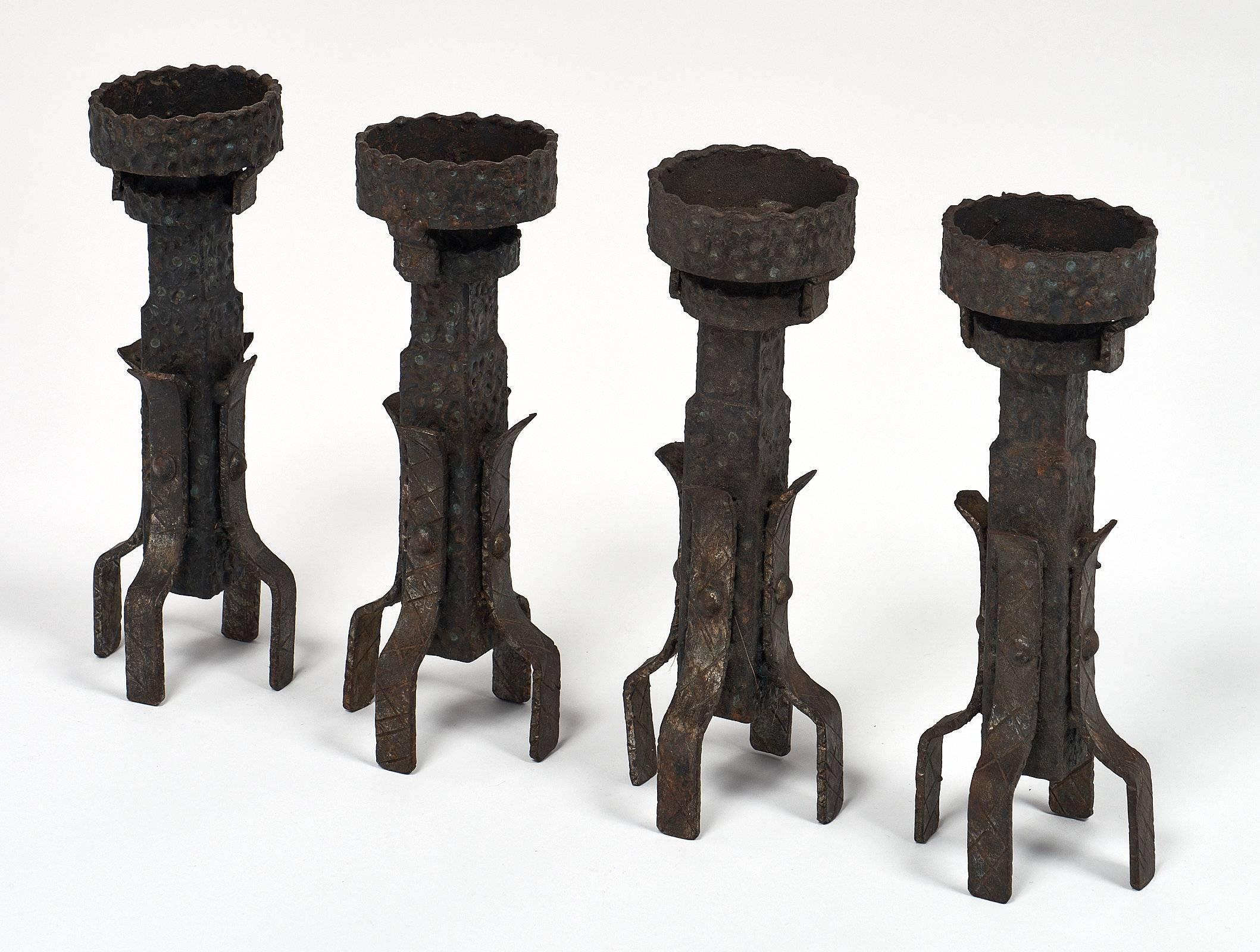 Mid-20th Century Nine Midcentury Spanish Forged Iron Candlesticks
