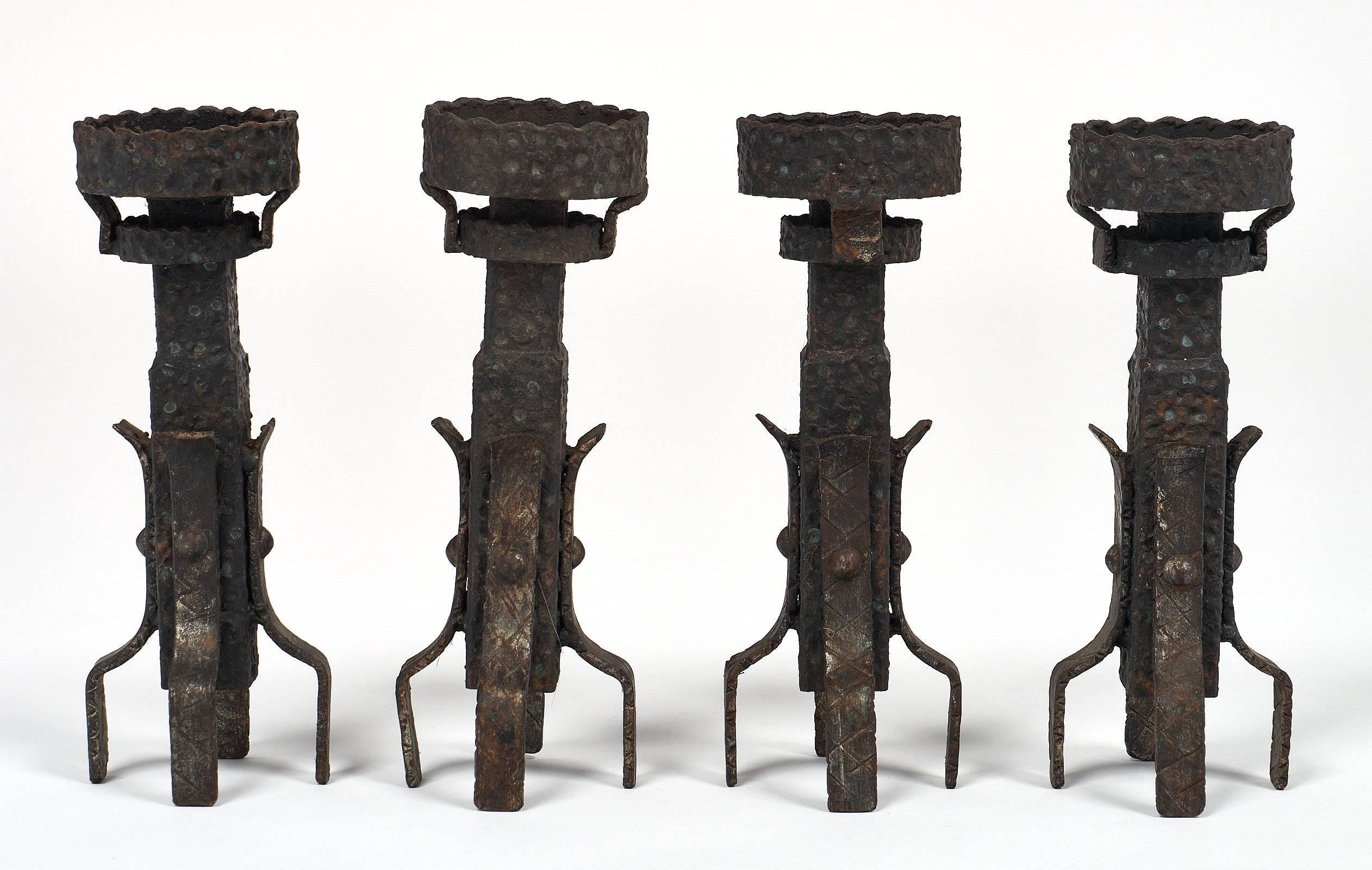 Nine Midcentury Spanish Forged Iron Candlesticks 1