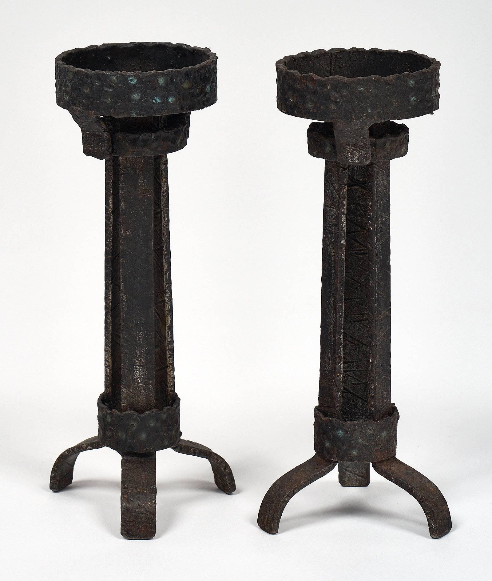 Nine Midcentury Spanish Forged Iron Candlesticks 3