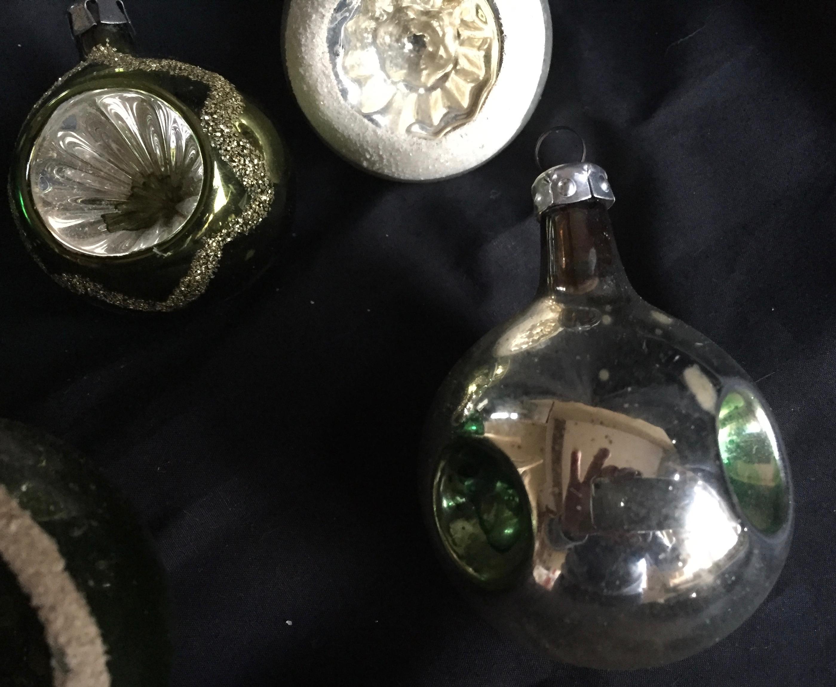 German Nine Midcentury Mercury Glass Christmas Tree Ornaments