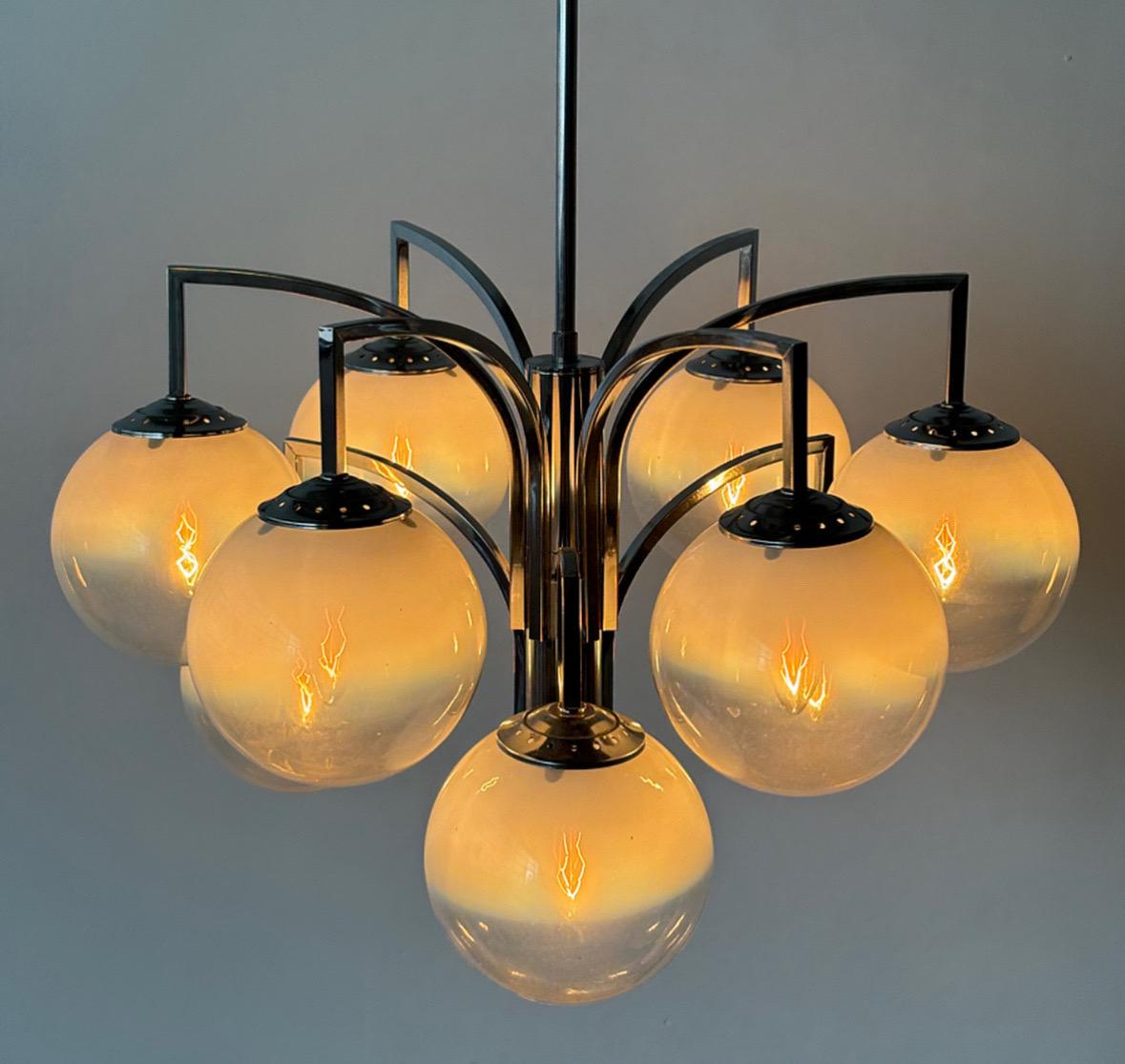 Lustre italien en verre fumé de Murano par Targetti Sankey, 1970, Italie Excellent état - En vente à Tel Aviv-Yafo, Tel Aviv District