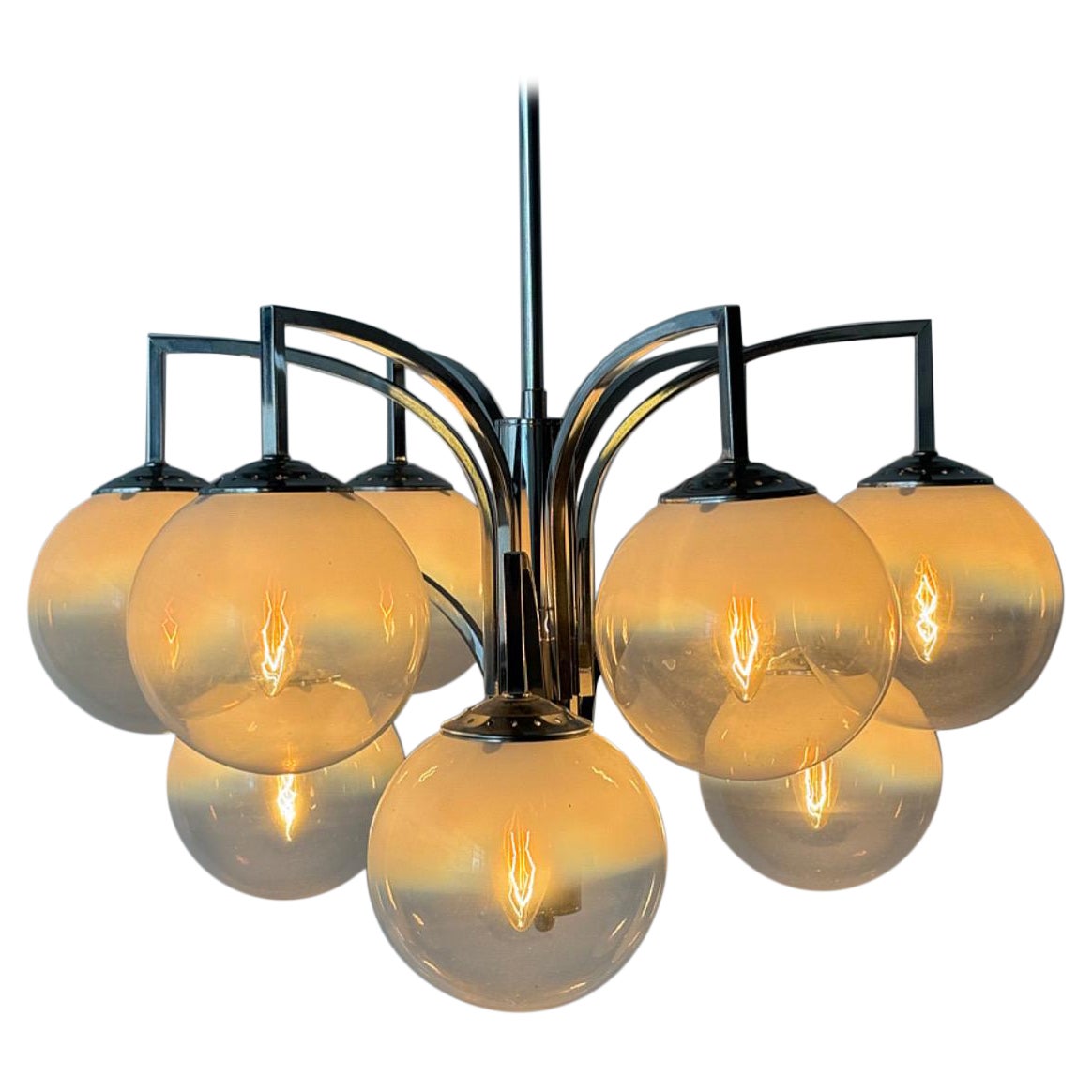 Nove lampadari italiani in vetro fumé di Murano di Targetti Sankey, anni '70, Italia