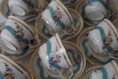 Nine Old Paris Porcelain Sevres Style Teacups and Saucers, France, circa 1880