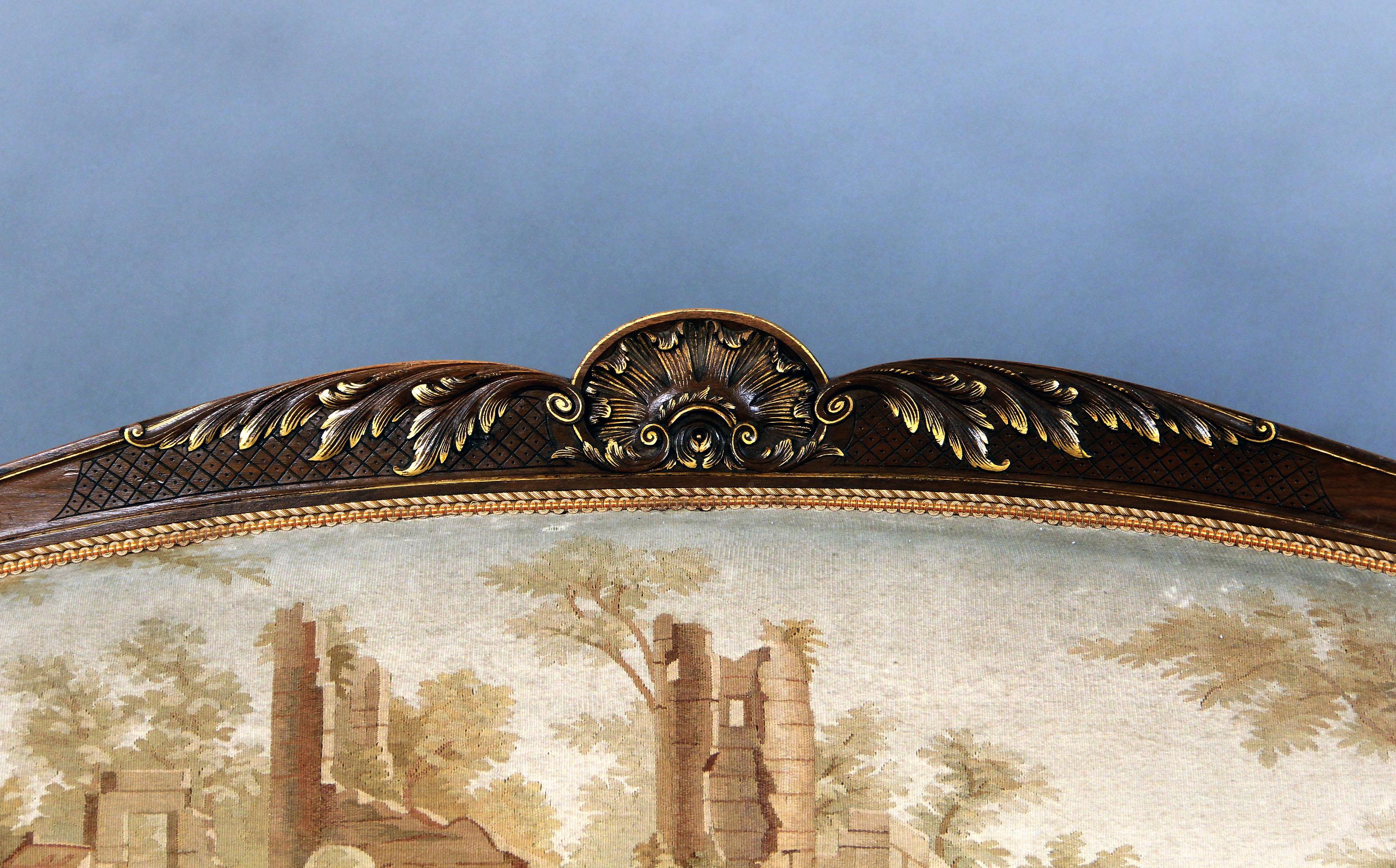 Ensemble de 9 pièces de salon en tapisserie d'Aubusson du XIXe siècle, entièrement doré et sculpté État moyen - En vente à Long Island City, NY