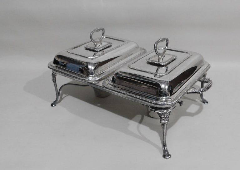 NinePiece English Silver Plate Double Entree Serving Dish Burners