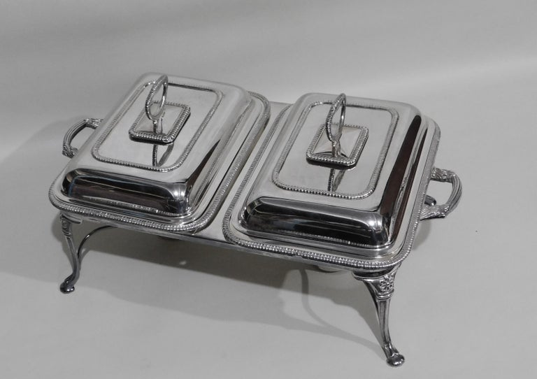 NinePiece English Silver Plate Double Entree Serving Dish Burners