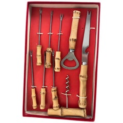 Nine-Piece Vintage Bamboo Handled Bar Accessories