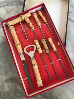 Nine-Piece Vintage Bamboo Handled Bar Accessories
