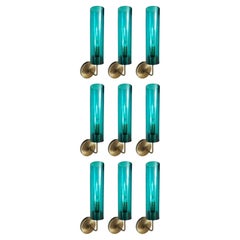 Nine Sconces with Blue Murano Glass Tubes Style of Agne Jakobsson. Italy, 1970's