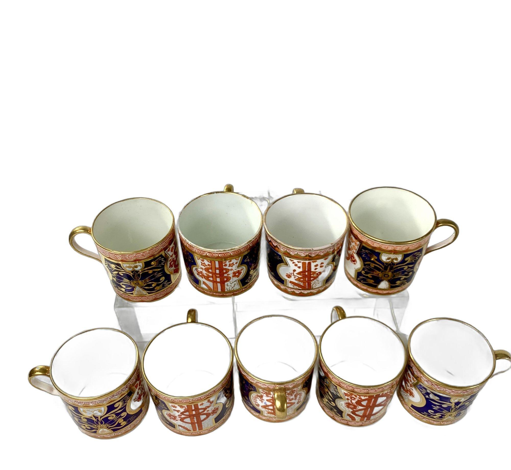Regency Nine Antique Spode Dollar Pattern Coffee Cups, England, Circa 1820 For Sale