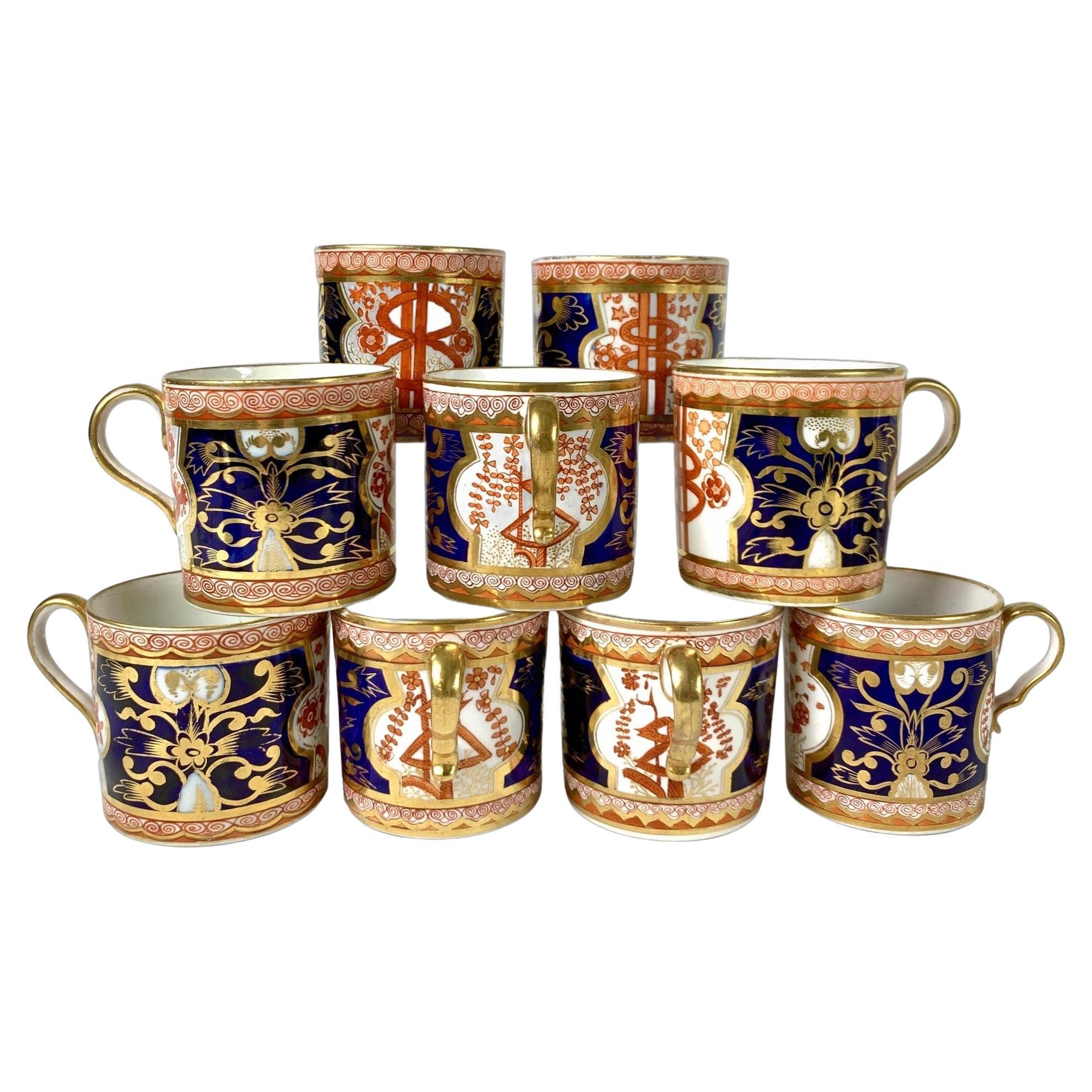 Nine Antique Spode Dollar Pattern Coffee Cups, England, Circa 1820